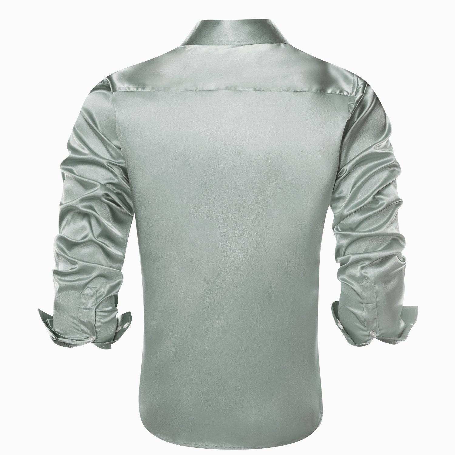 Grey Solid Satin Silk Men's Long Sleeve Dress Shirt