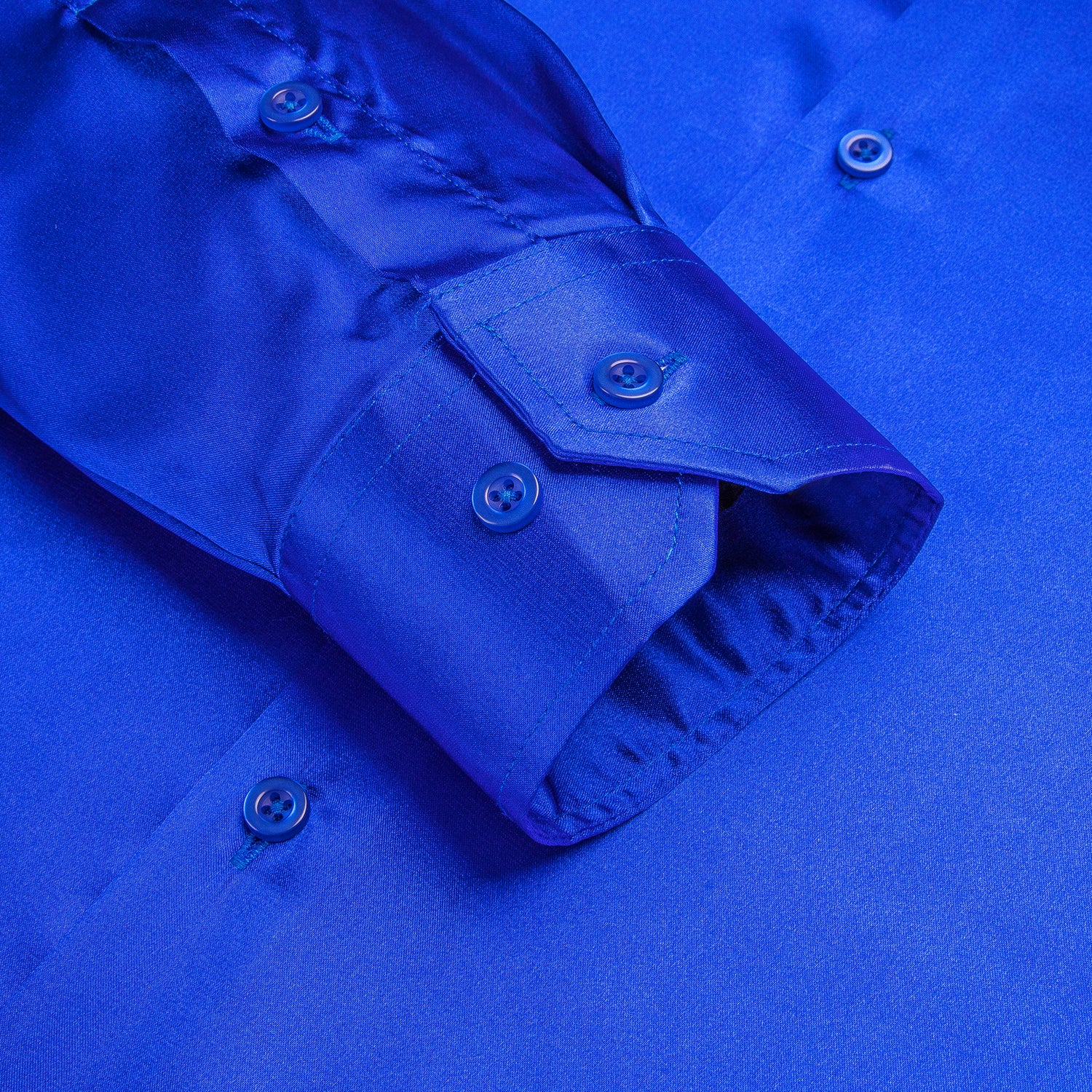 Klein Blue Solid Satin Silk Men's Long Sleeve Dress Shirt
