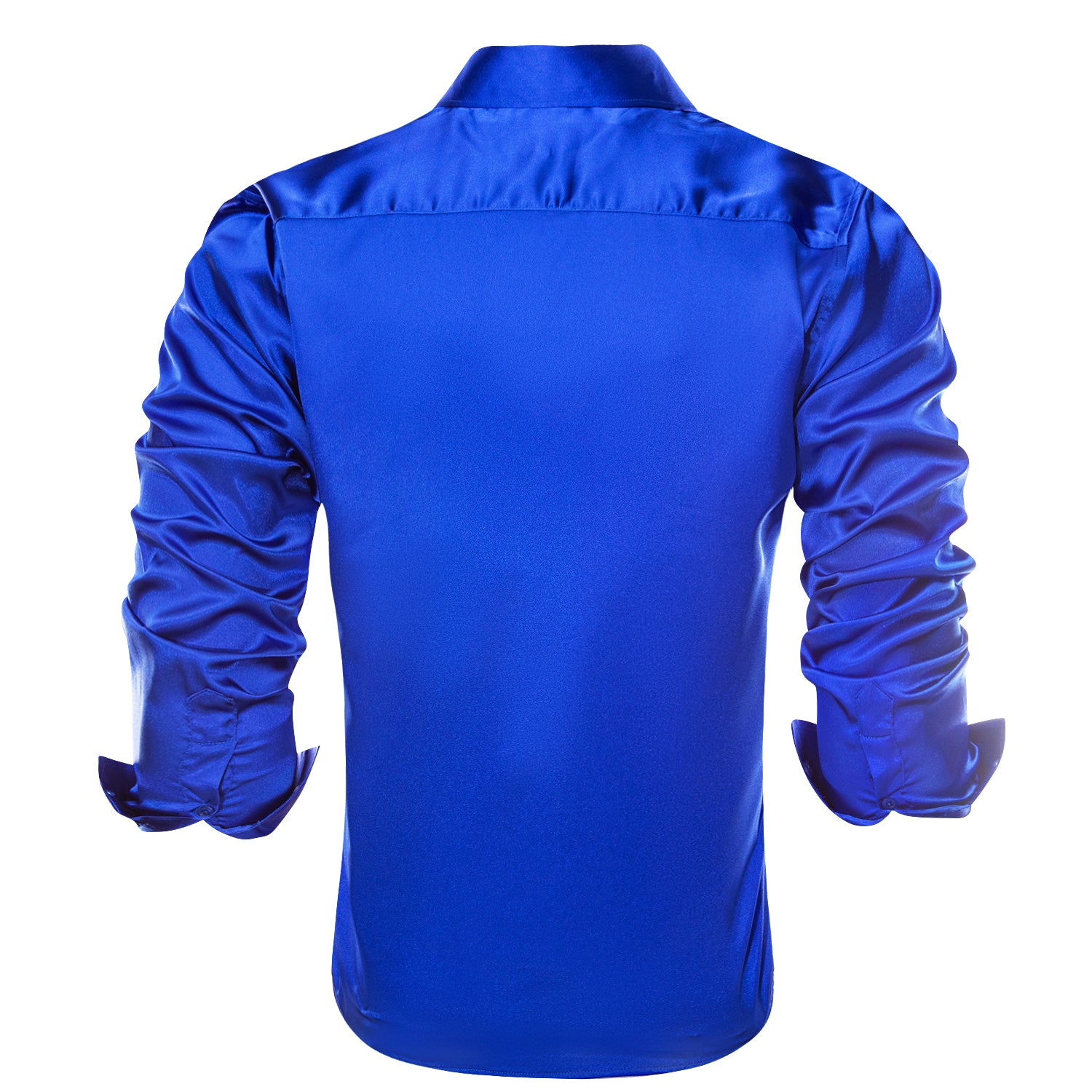 Klein Blue Solid Satin Silk Men's Long Sleeve Dress Shirt