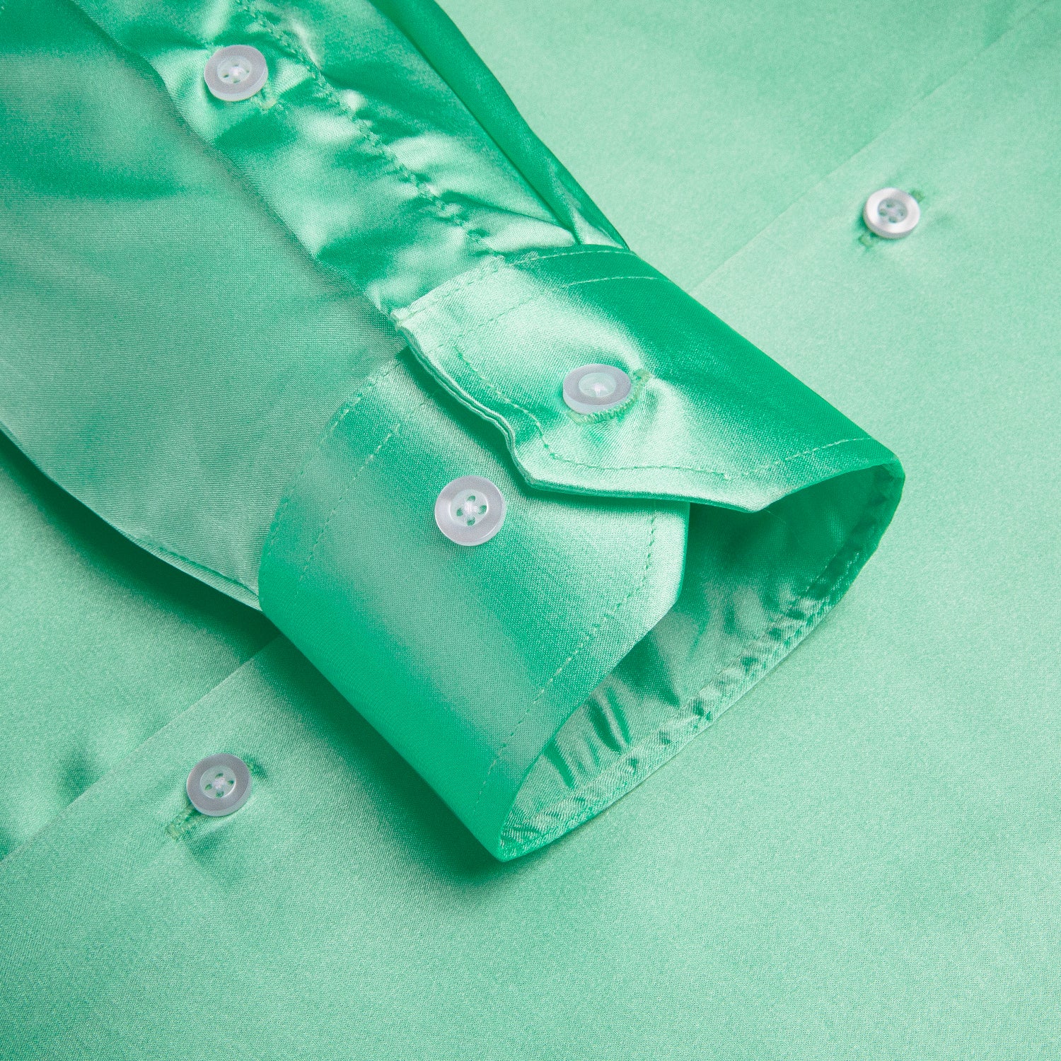 Mint Green Solid Satin Silk Men's Long Sleeve Dress Shirt