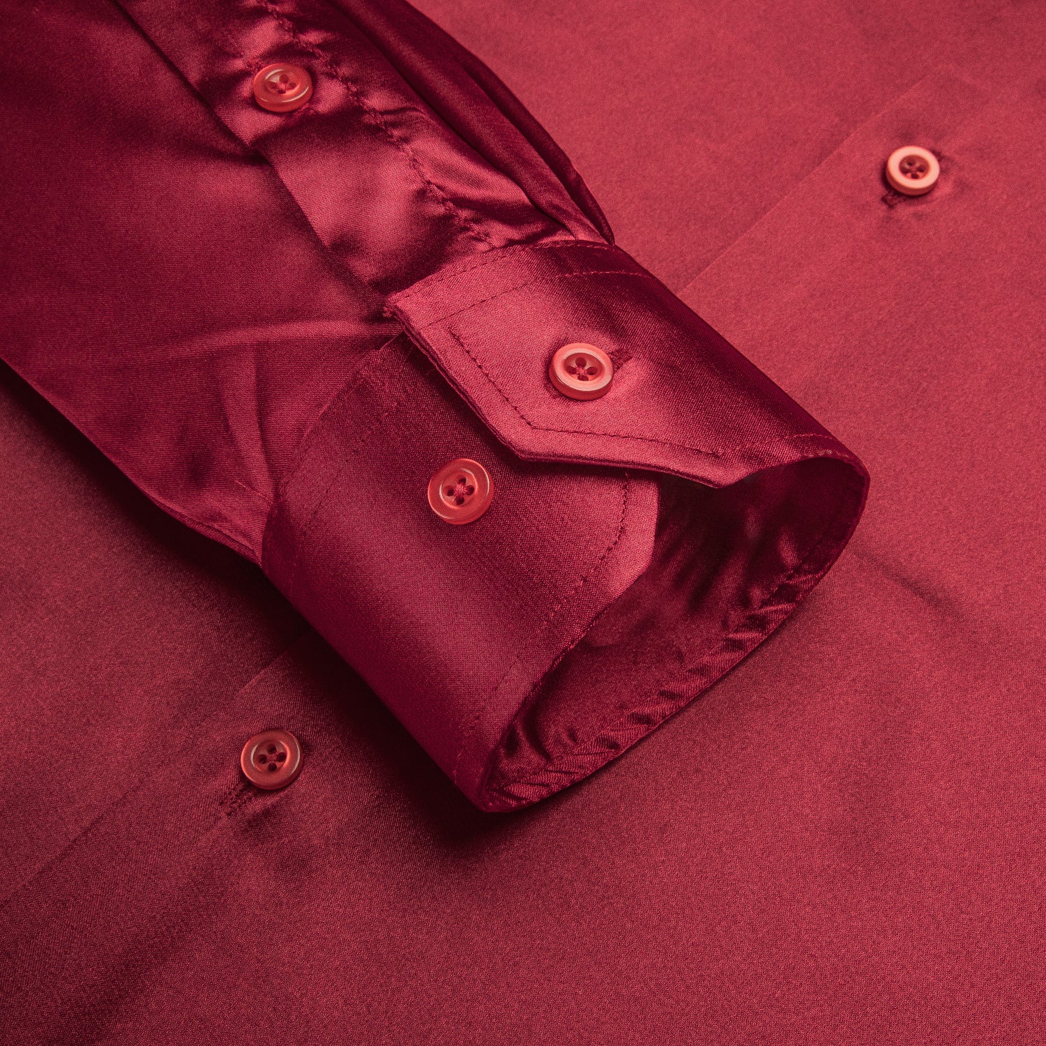 Burgundy Red Solid Satin Silk Men's Long Sleeve Dress Shirt