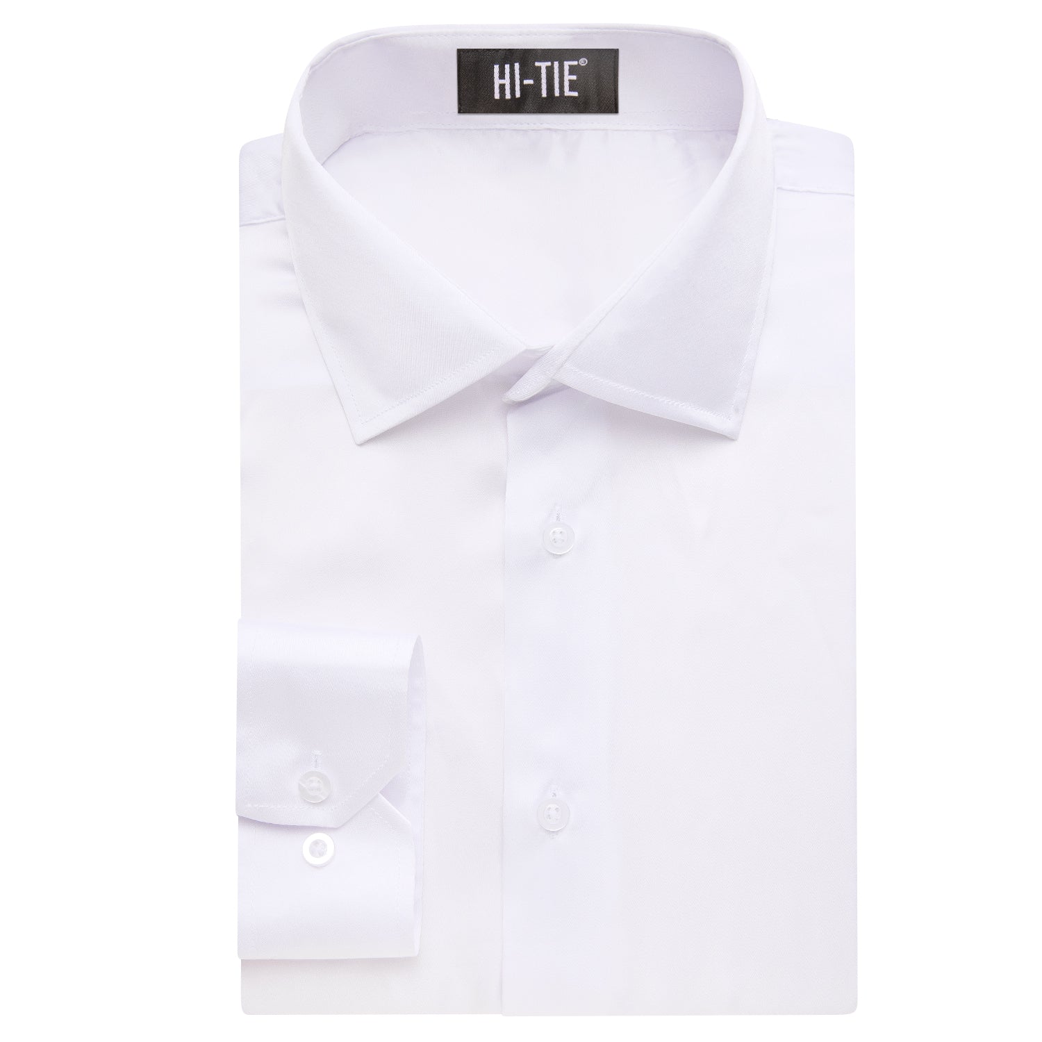 White Solid Satin Chiffon Non-stretch Men's Long Sleeve Shirt