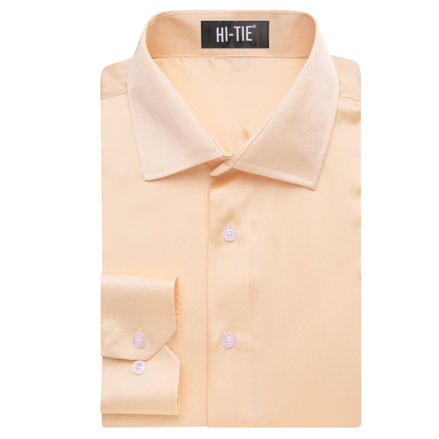 Mist Orange Solid Satin Chiffon Non-stretch Men's Long Sleeve Shirt