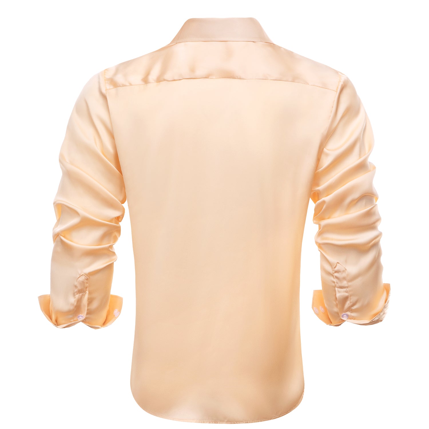 Mist Orange Solid Satin Chiffon Non-stretch Men's Long Sleeve Shirt