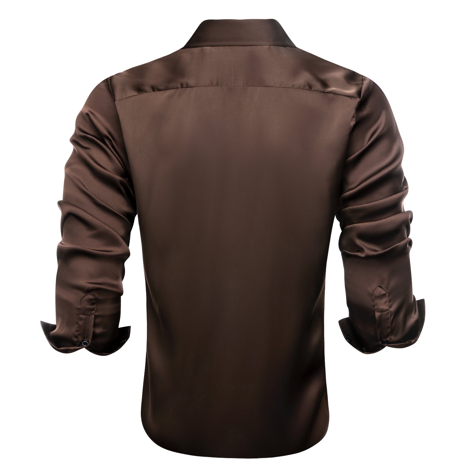 Dark Brown Solid Satin Chiffon Non-stretch Men's Long Sleeve Shirt