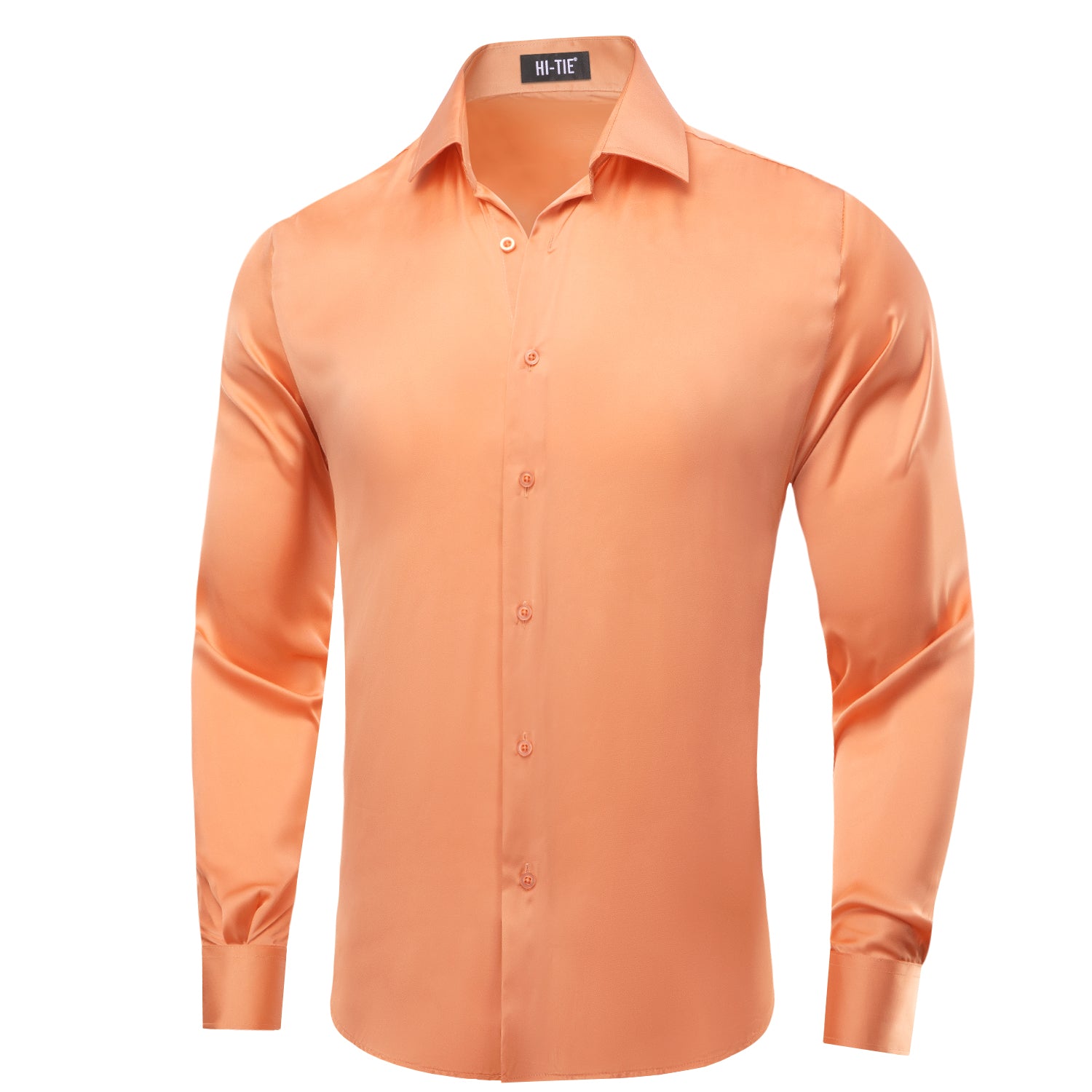 Honey Orange Solid Satin Chiffon Non-stretch Men's Long Sleeve Shirt