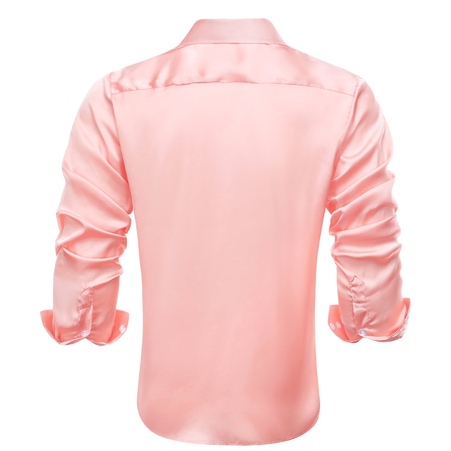 Light Pink Solid Satin Chiffon Non-stretch Men's Long Sleeve Shirt