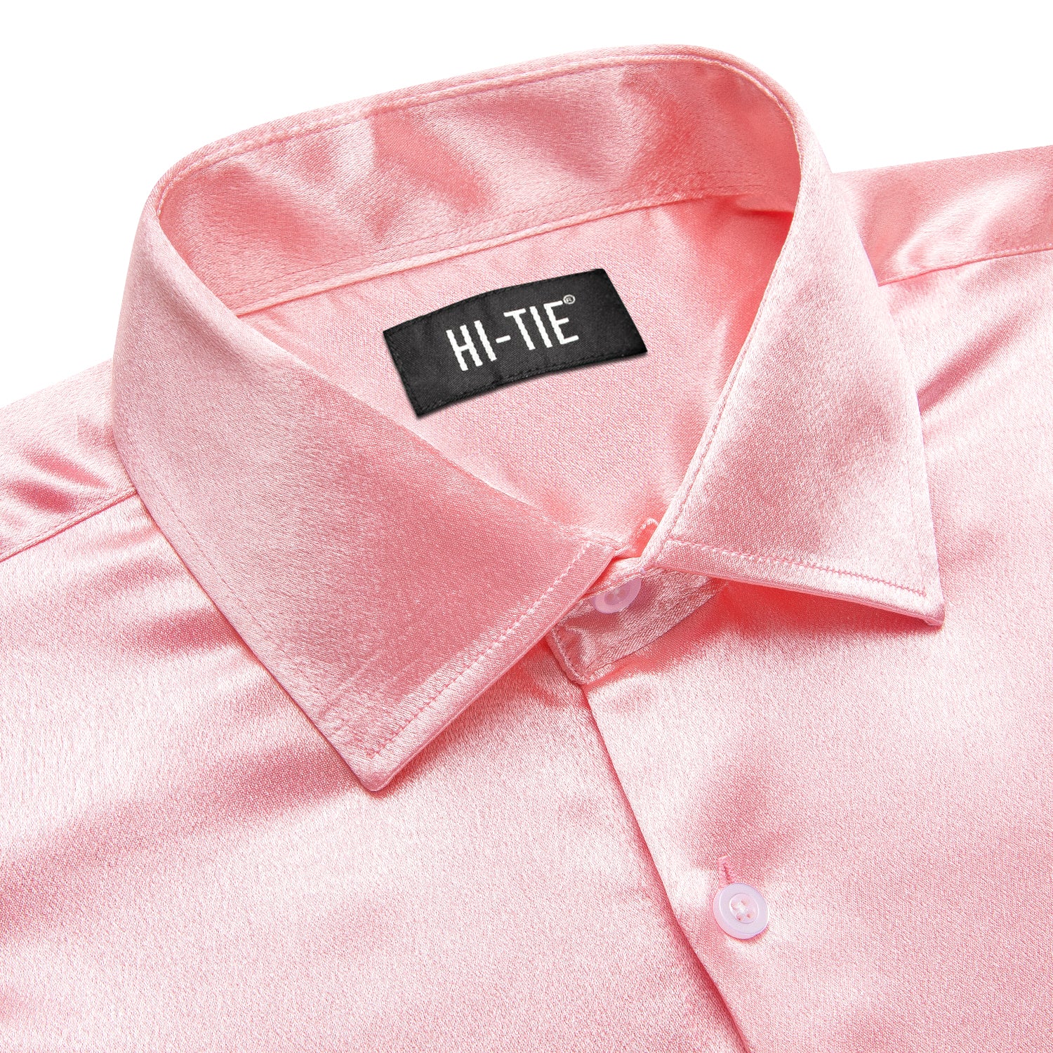 Coral Pink Solid Satin Silk Men Long Sleeve Dress Shirt