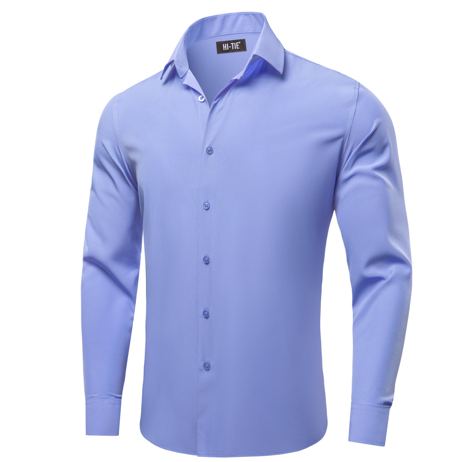 Blue Solid Four-way Stretch Fabric Men's Long Sleeve Shirt