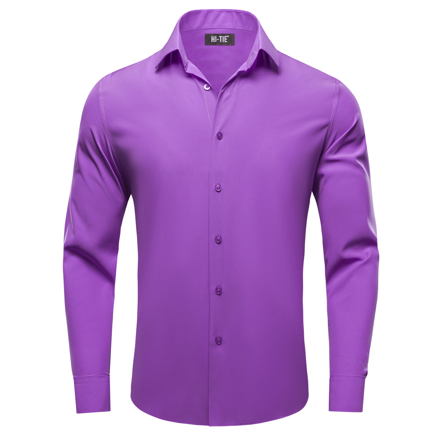 Purple Solid Four-way Stretch Fabric Men's Long Sleeve Shirt