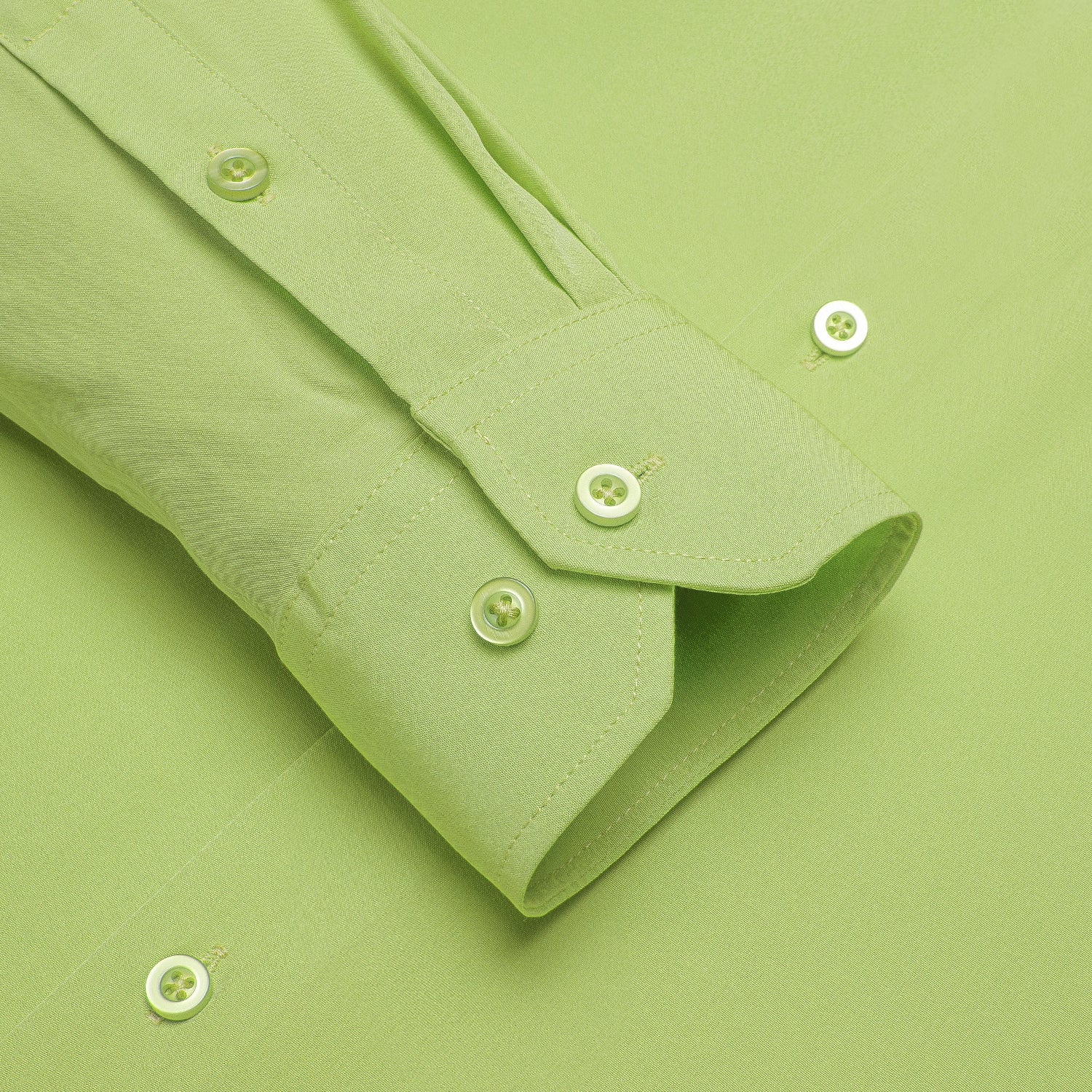 Yellow Green Solid Four-way Stretch Fabric Men's Long Sleeve Shirt