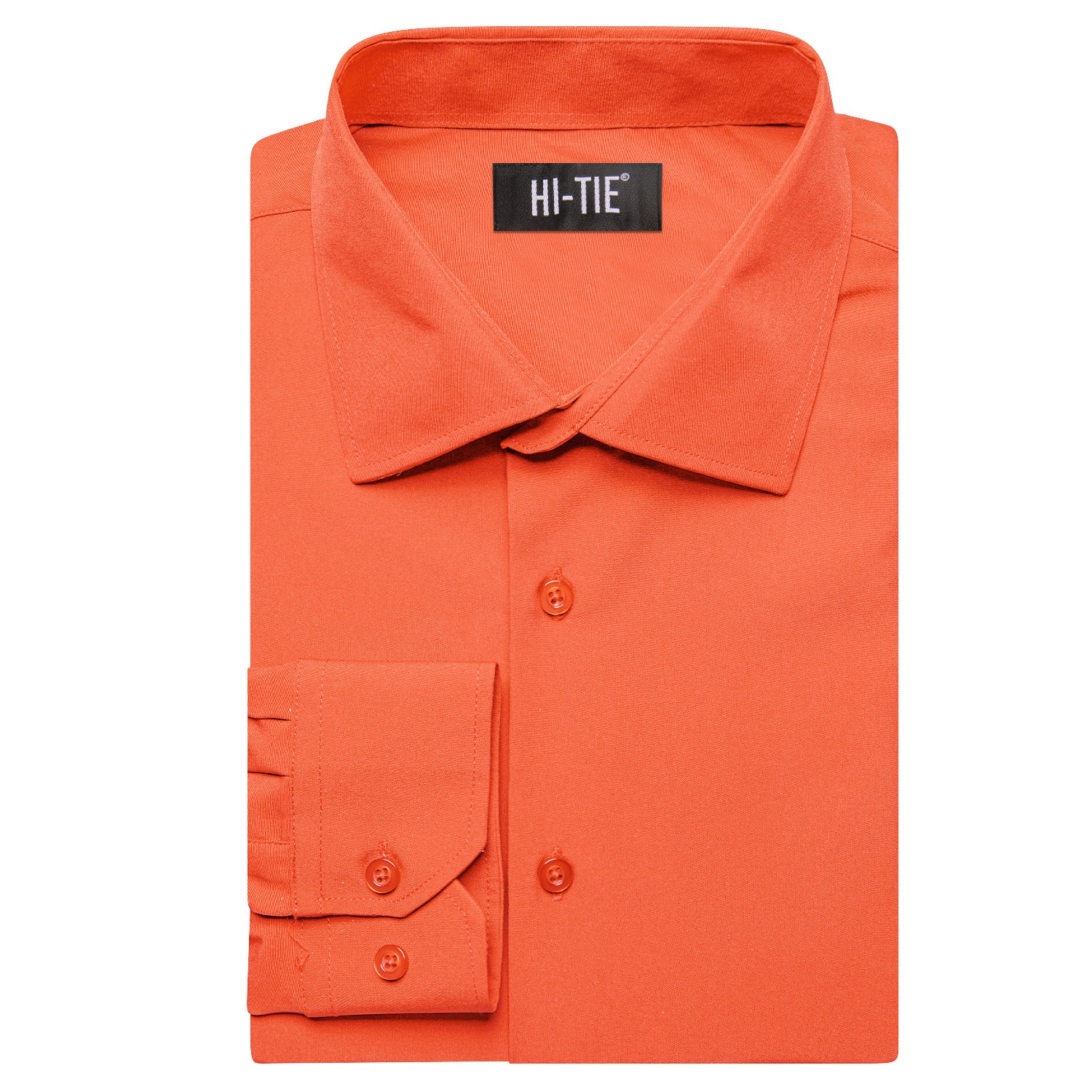 Orange Solid Four-way Stretch Fabric Men's Long Sleeve Shirt