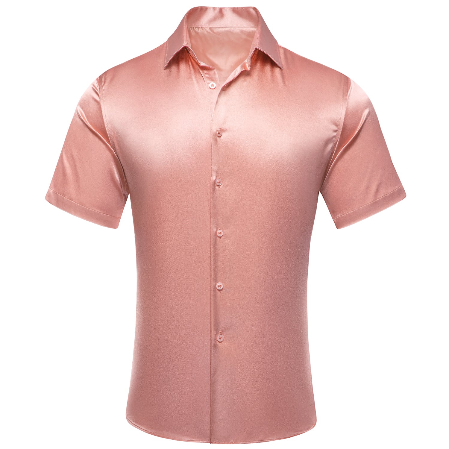 New Pink Solid Satin Men's Short Sleeve Shirt