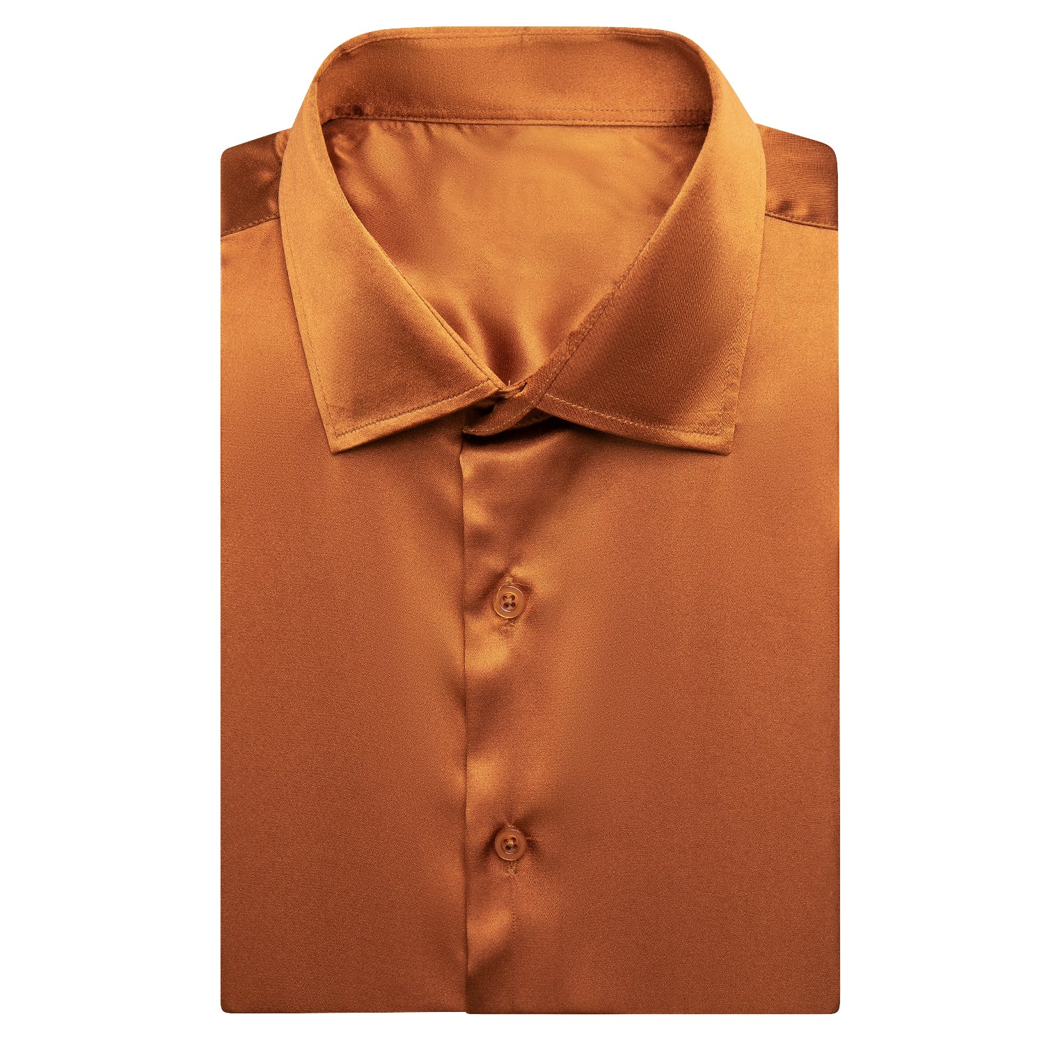 New Orange Solid Satin Men's Short Sleeve Shirt