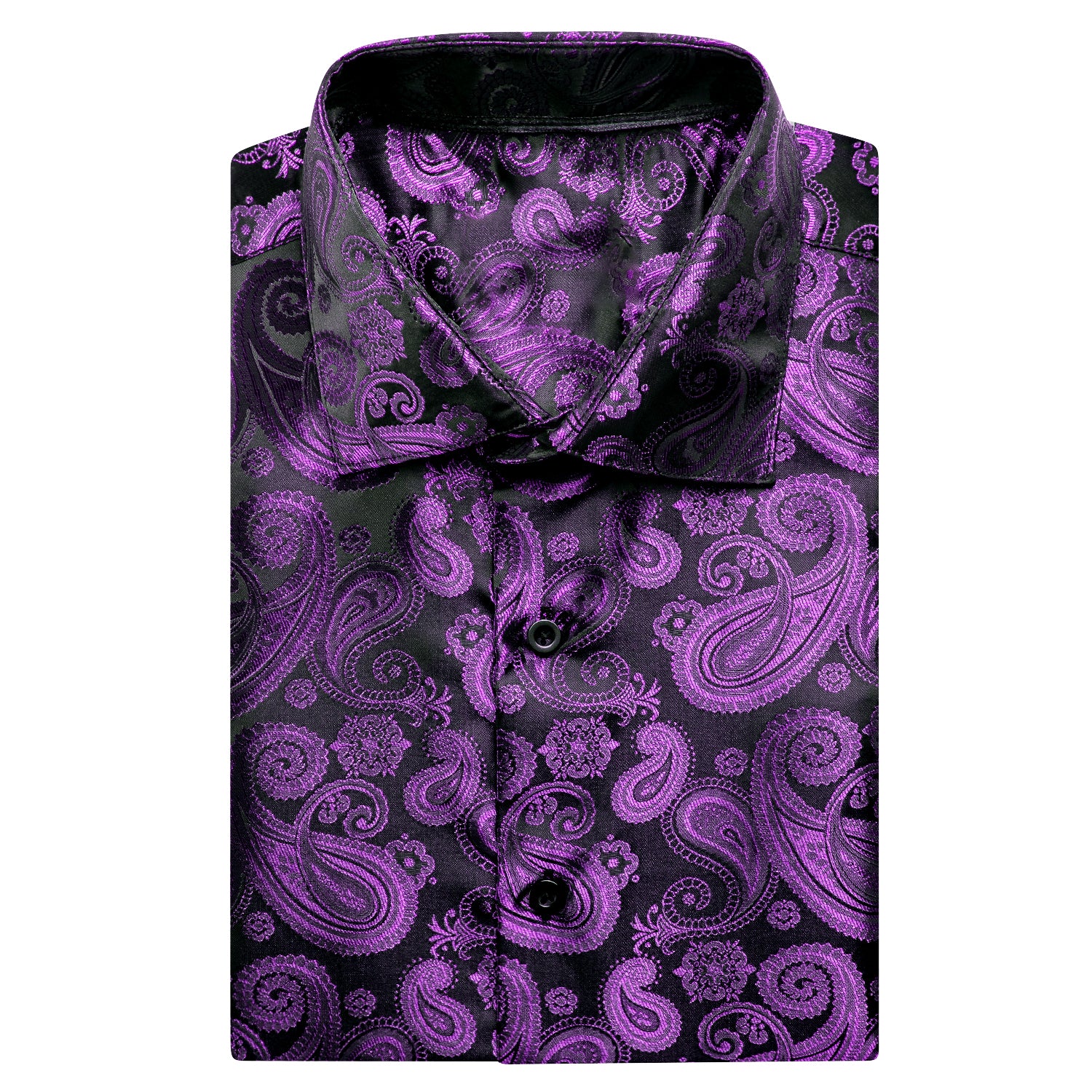 Hitie Deep Purple Paisley Silk Men's Short Sleeve Shirt