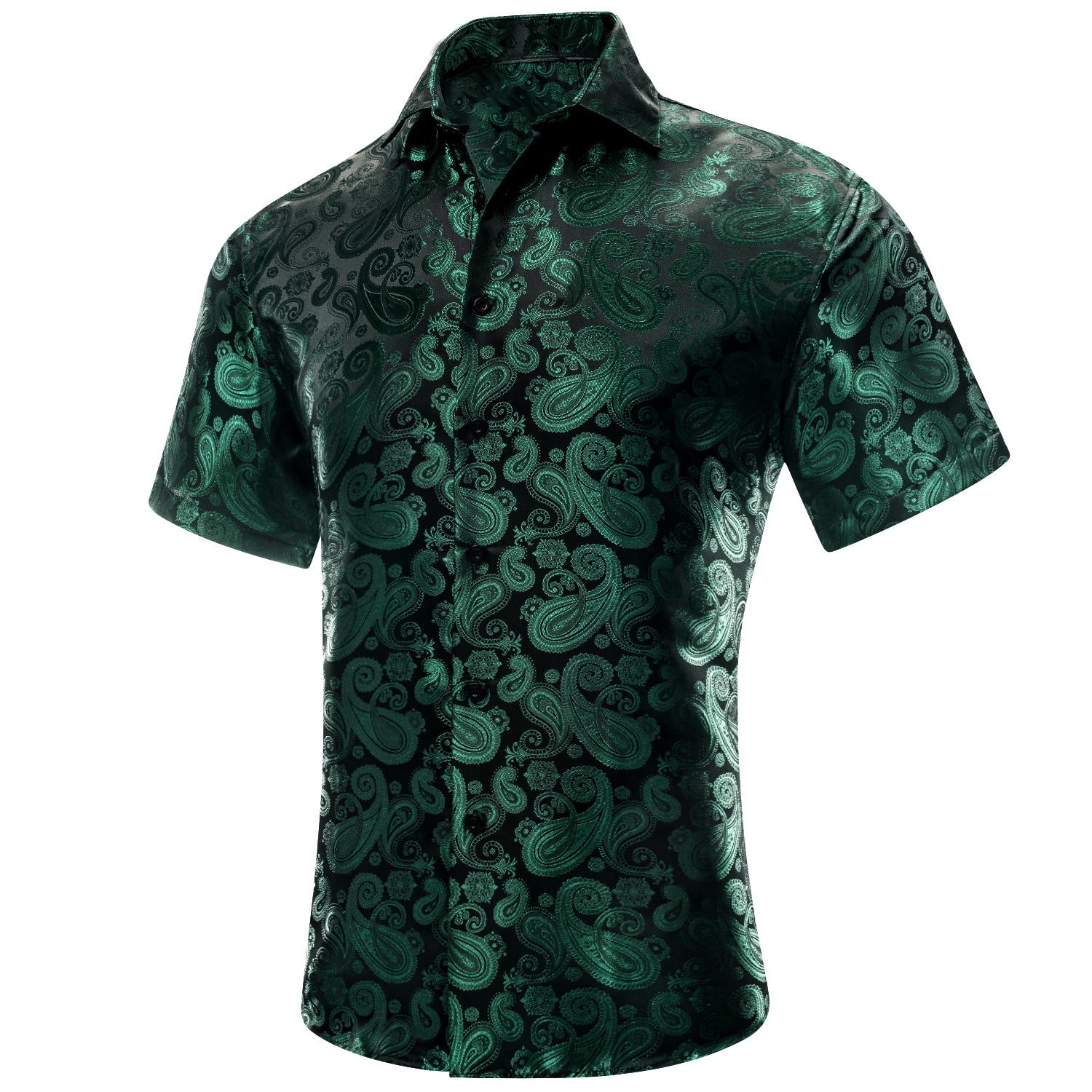 Hitie Emerald Green Paisley Silk Men's Short Sleeve Shirt