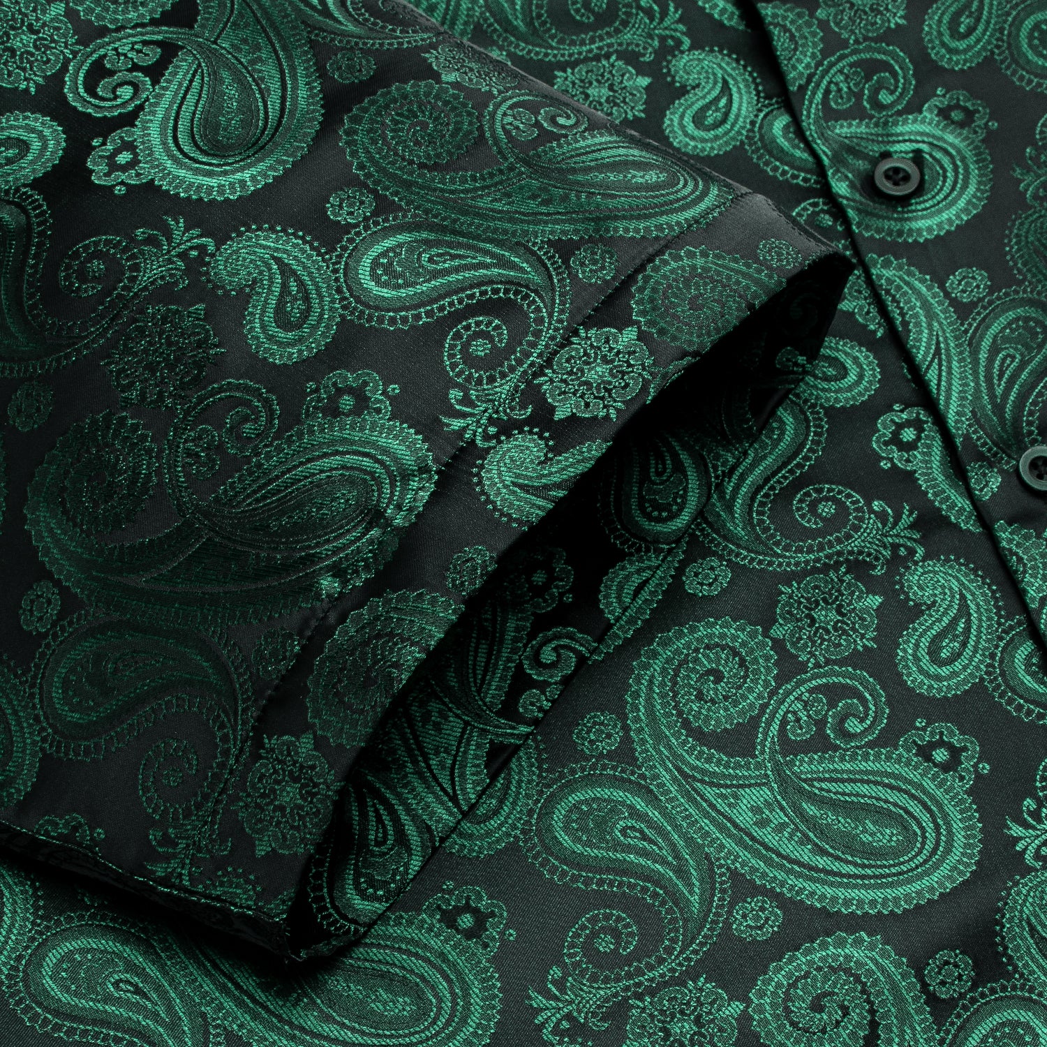 Hitie Emerald Green Paisley Silk Men's Short Sleeve Shirt