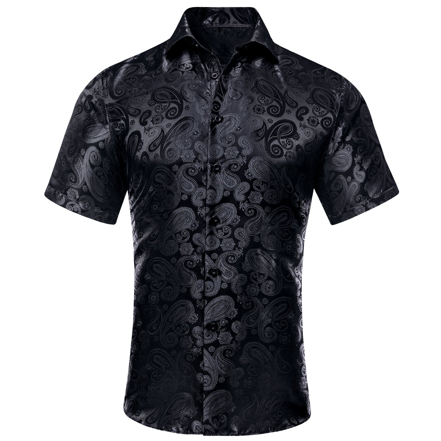 Hitie Black Paisley Silk Men's Short Sleeve Shirt