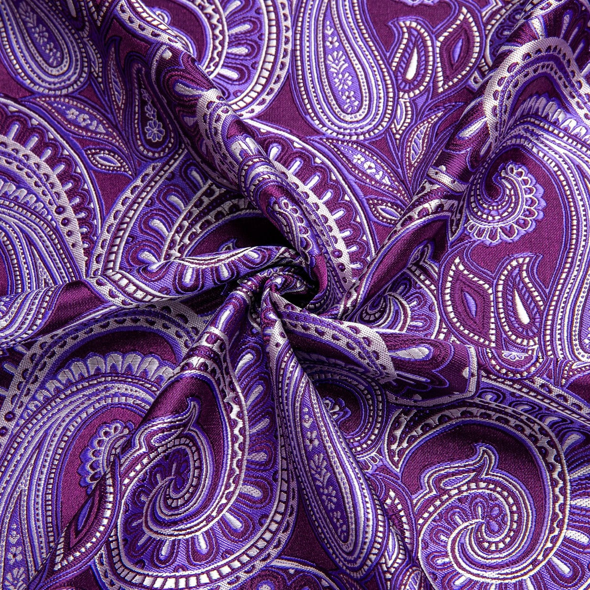 Hitie Deep Purple Paisley Silk Men's Short Sleeve Shirt