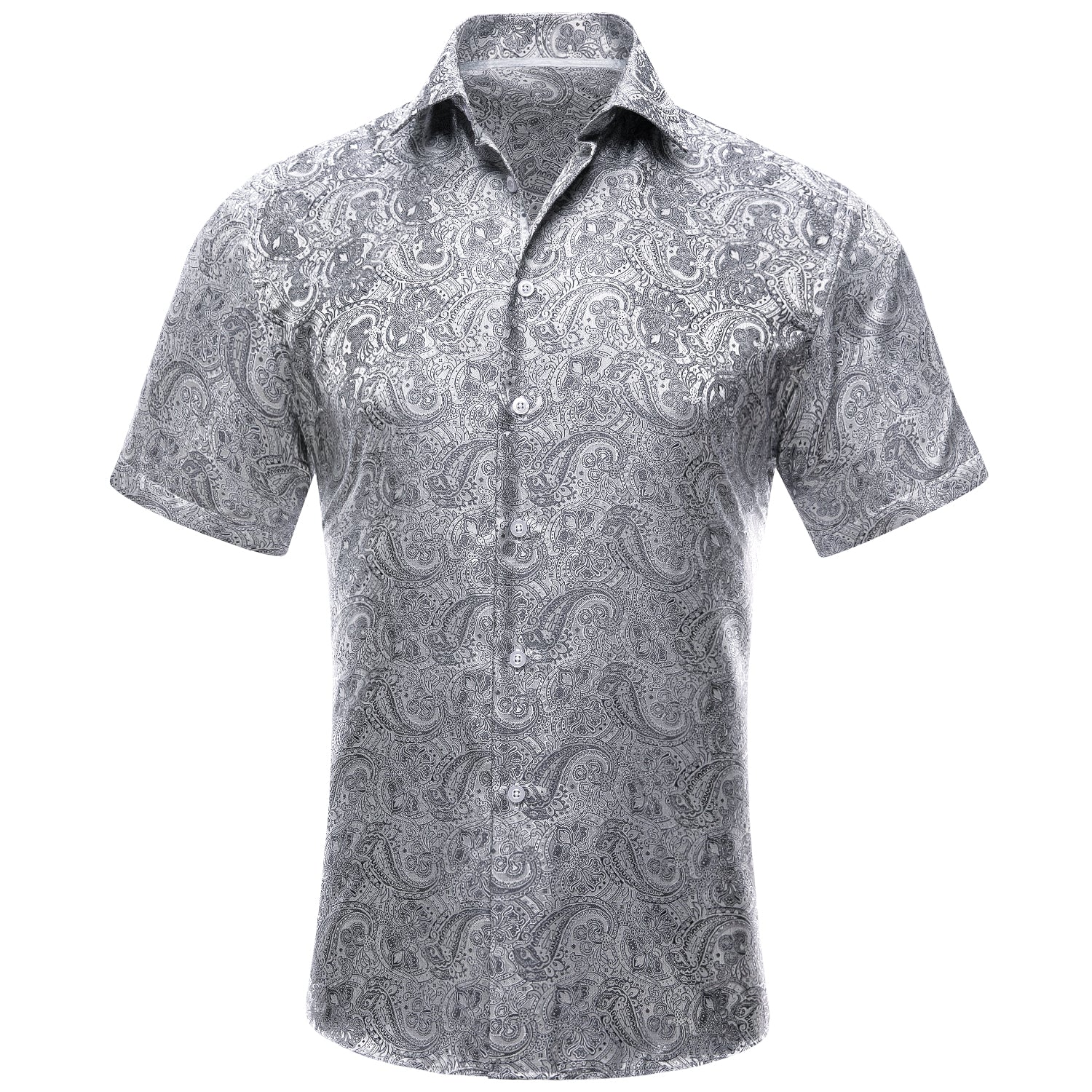 Hitie Grey Paisley Silk Men's Short Sleeve Shirt