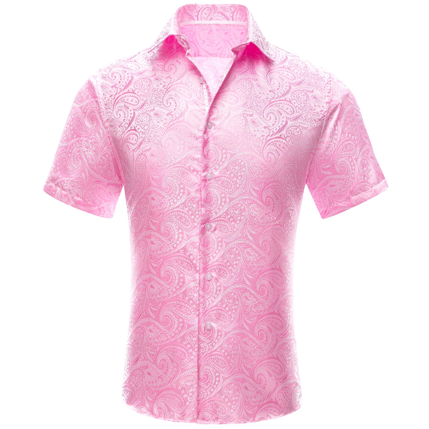 Baby Pink Paisley Silk Men's Short Sleeve Shirt