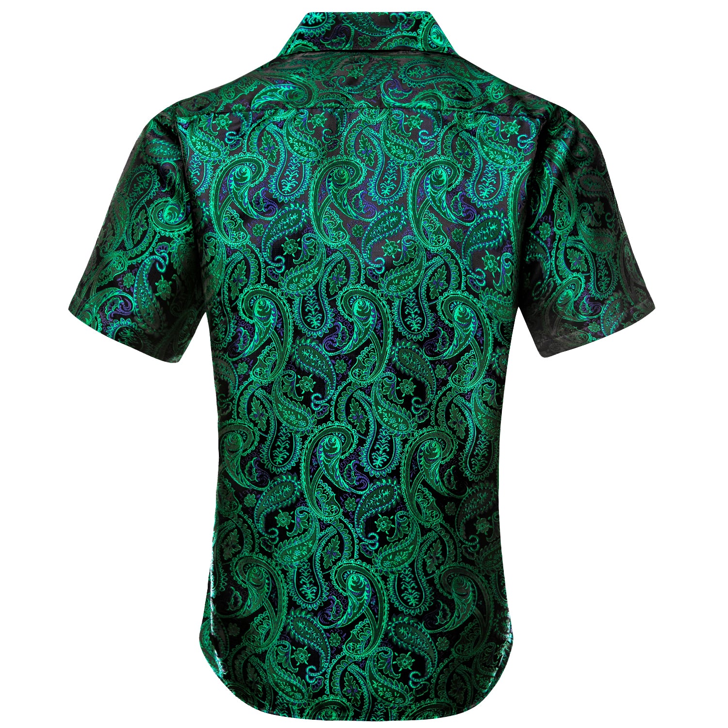 Emerald Green Blue Paisley Silk Men's Short Sleeve Shirt