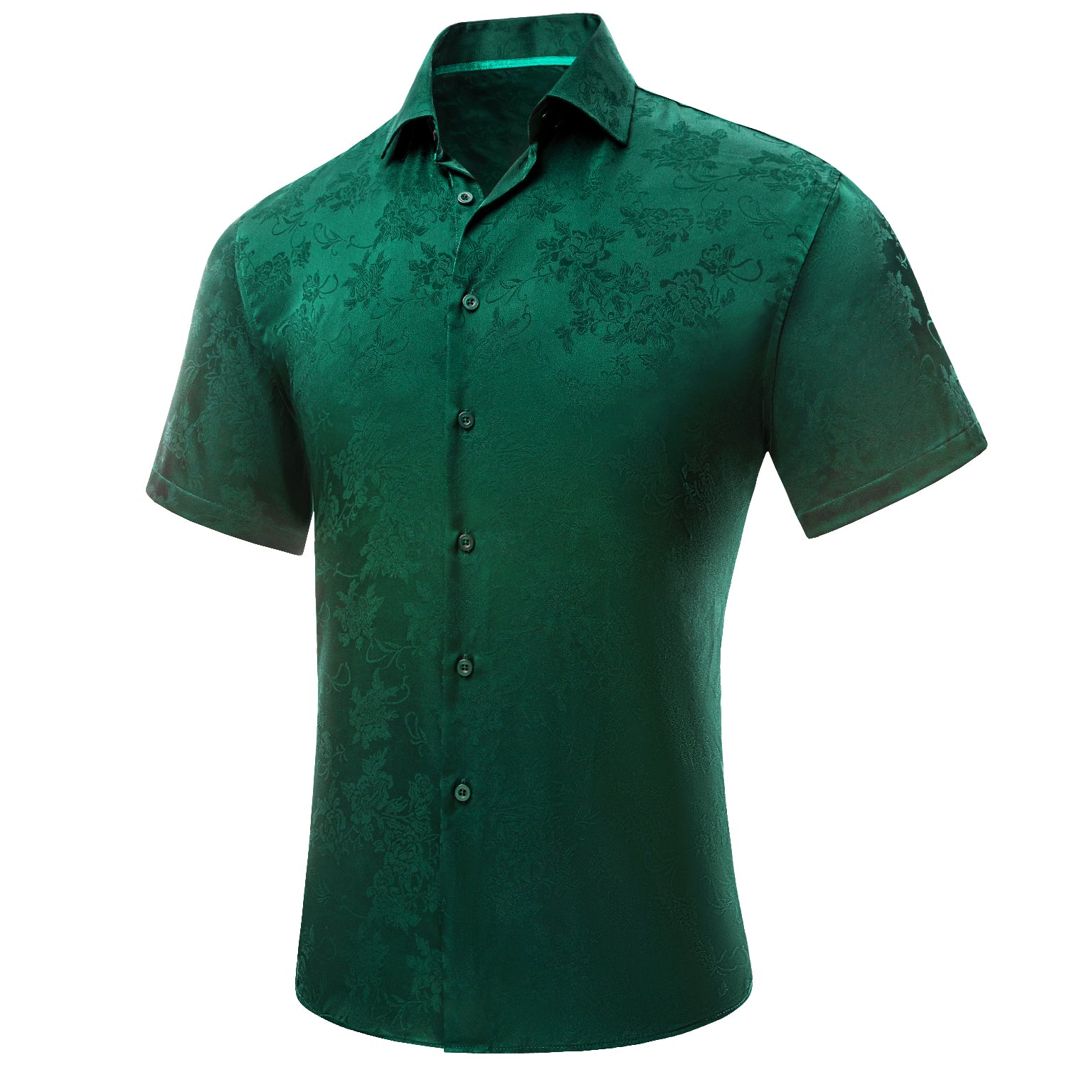 Hitie Green Floral Silk Men's Short Sleeve Shirt
