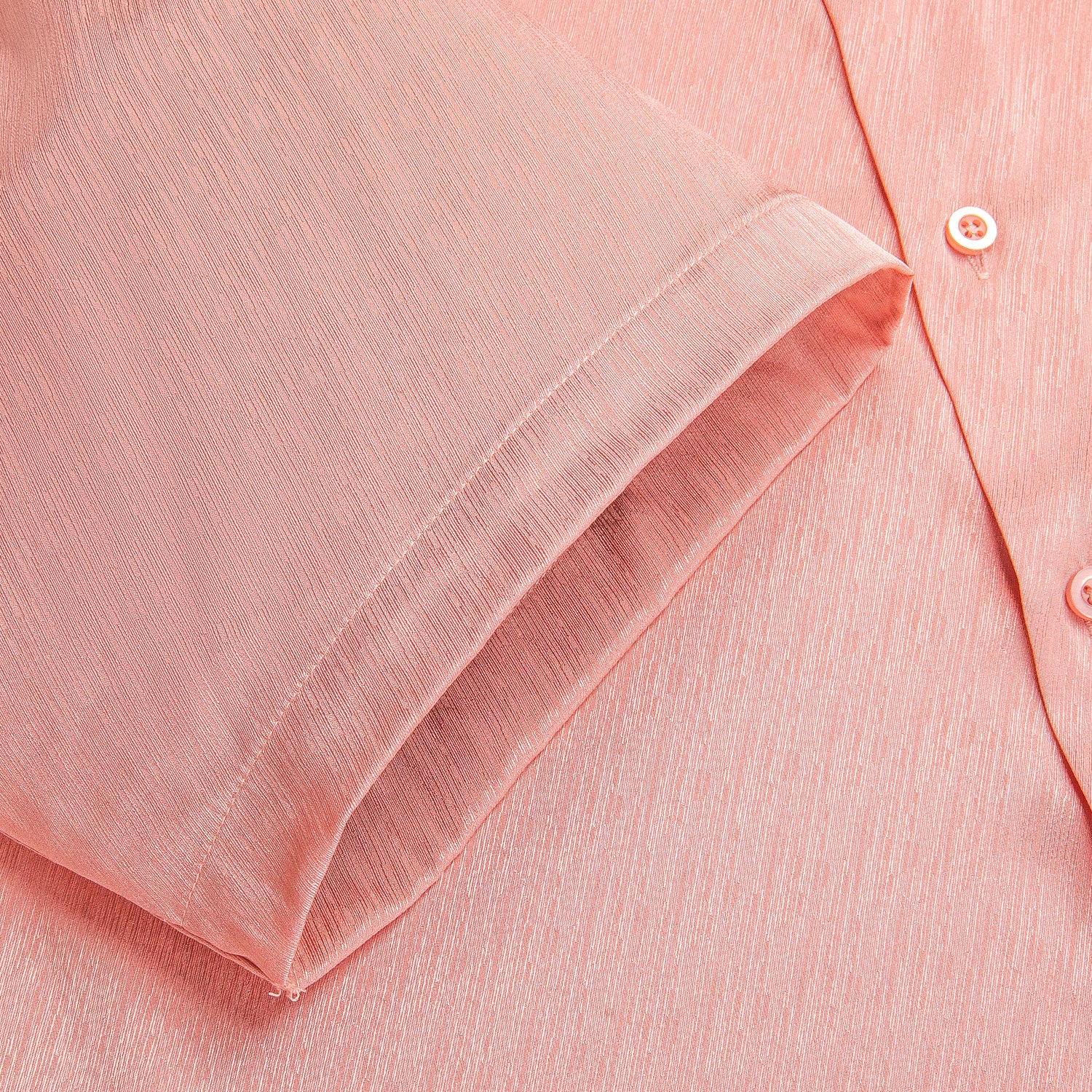 Hitie Coral Pink Solid Silk Men's Short Sleeve Shirt