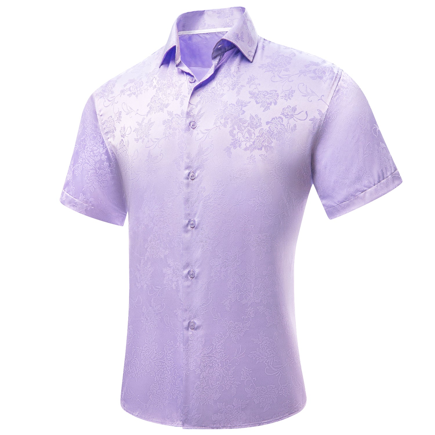 Hitie Lilac Purple Floral Silk Men's Short Sleeve Shirt