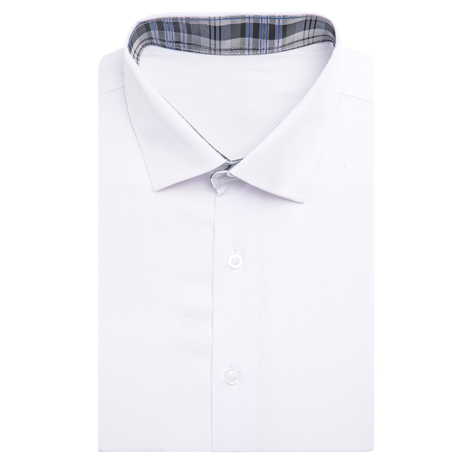 White Solid with Grey Collar Silk Men's Short Sleeve Shirt