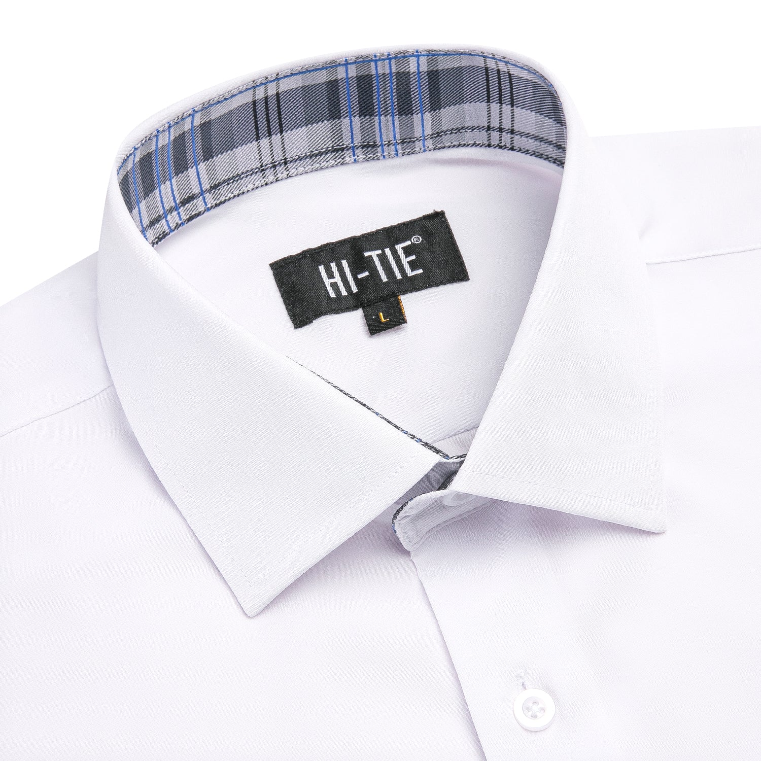 White Solid with Grey Collar Silk Men's Short Sleeve Shirt
