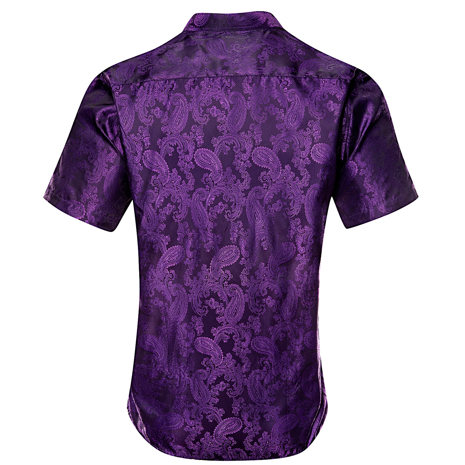 HITIE Deep Purple Paisley Silk Men's Short Sleeve Shirt