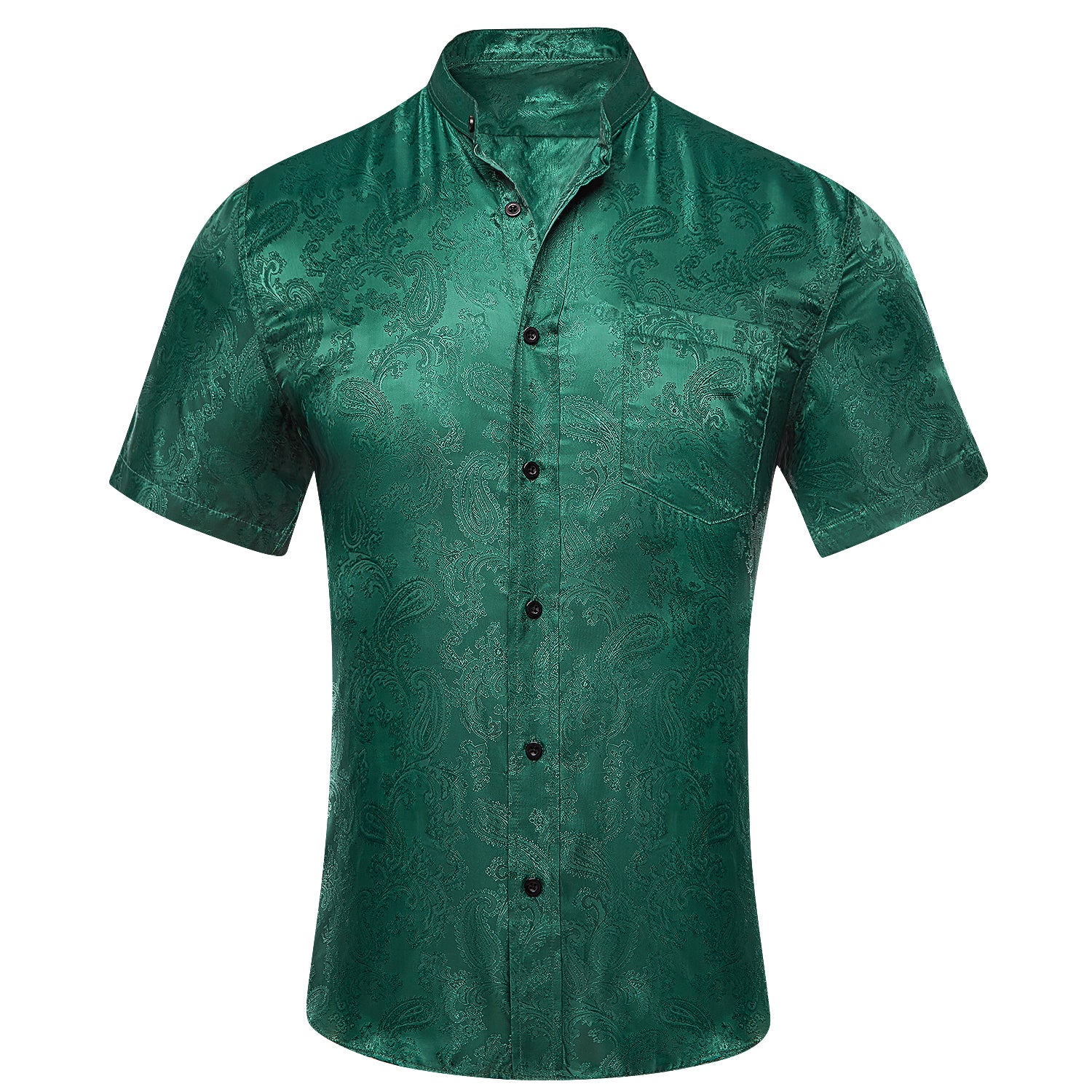HITIE Emerald Green Paisley Silk Men's Short Sleeve Shirt