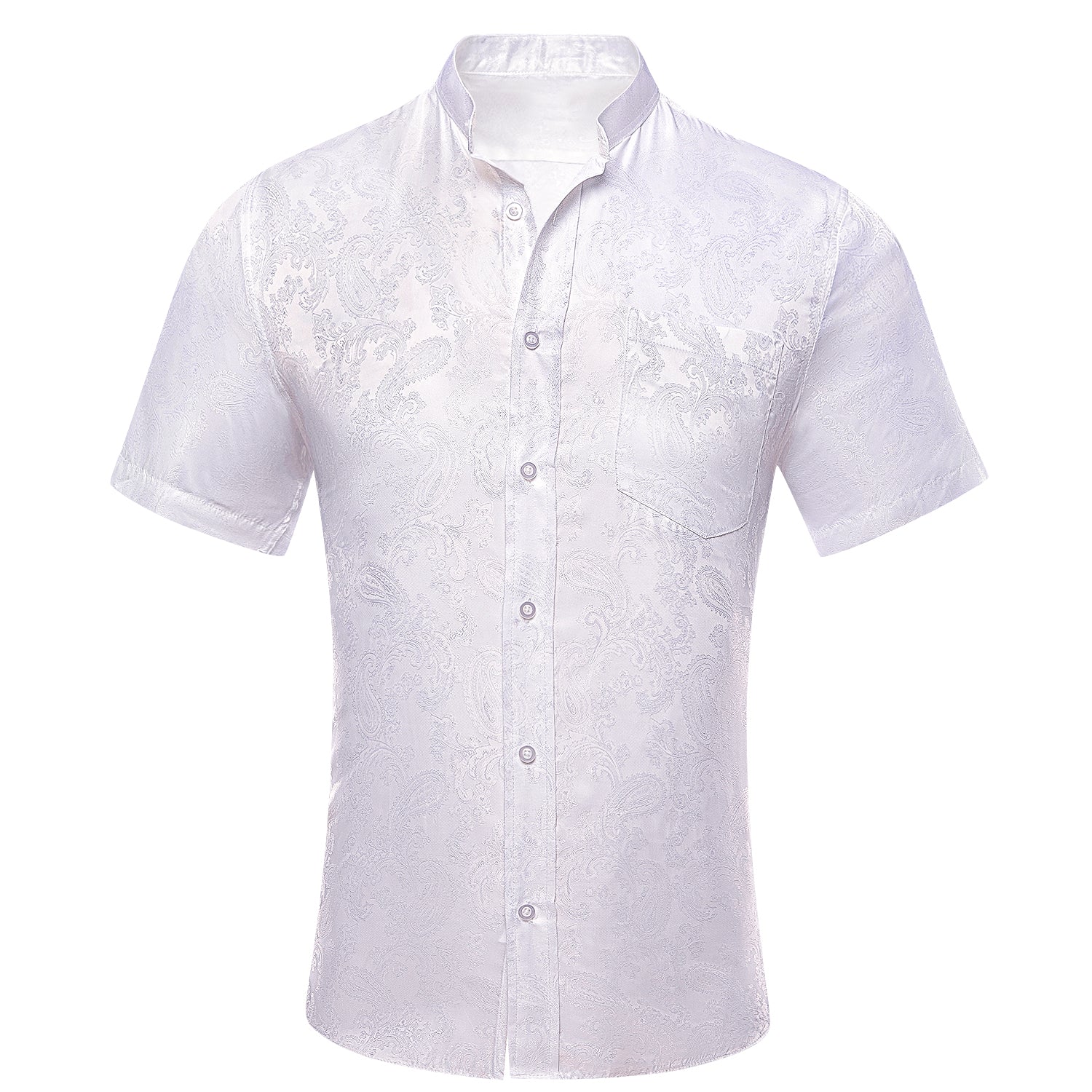 HITIE White Paisley Silk Men's Short Sleeve Shirt