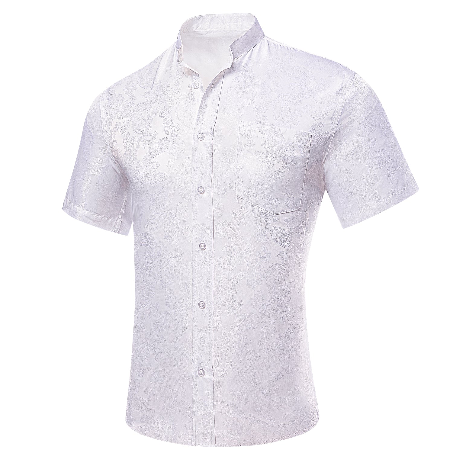 HITIE White Paisley Silk Men's Short Sleeve Shirt