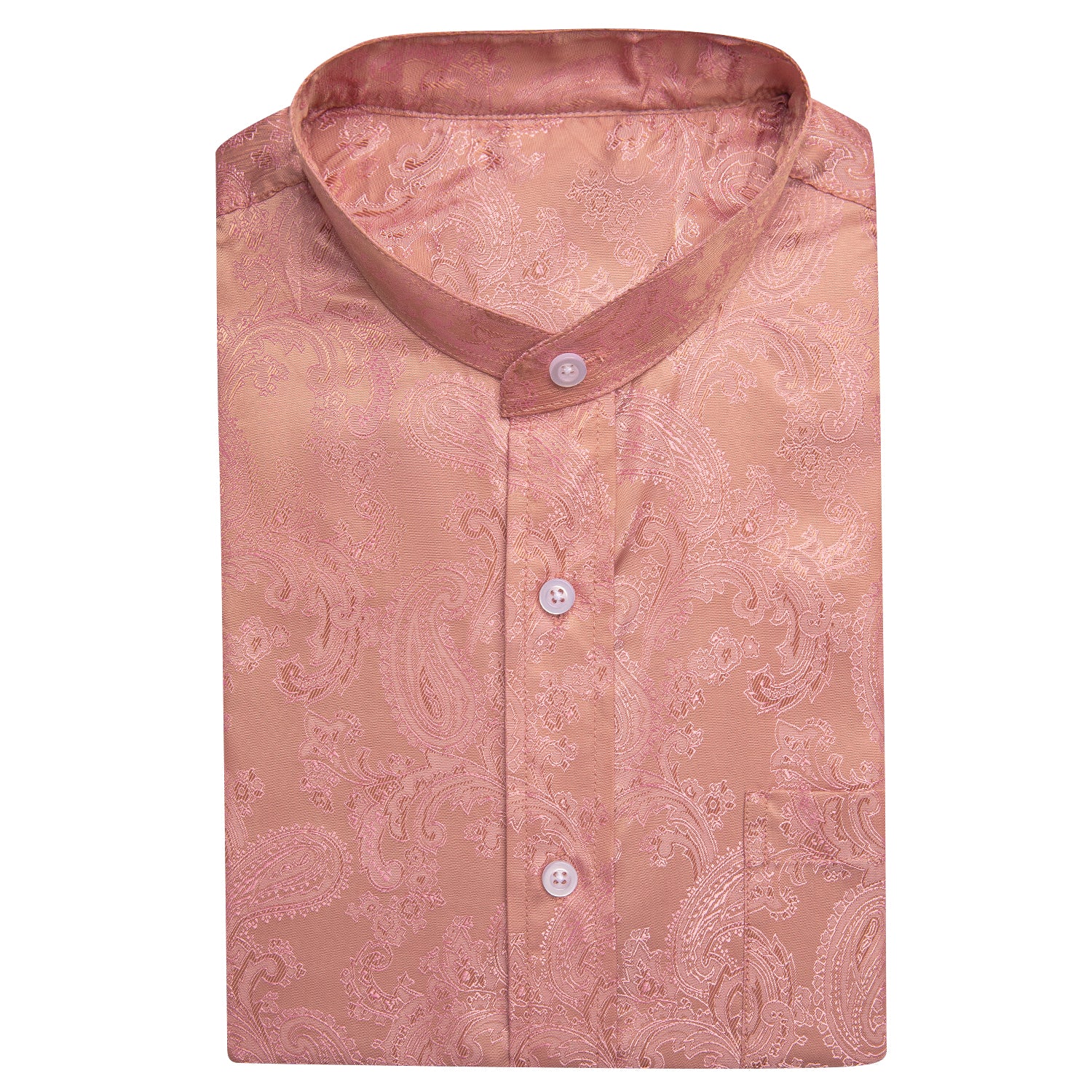 HITIE Coral Pink Paisley Silk Men's Short Sleeve Shirt