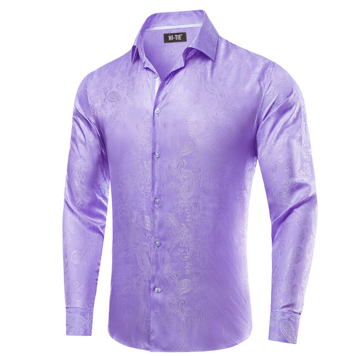 Lilac Purple Men Long Sleeve Paisley Shirt, L