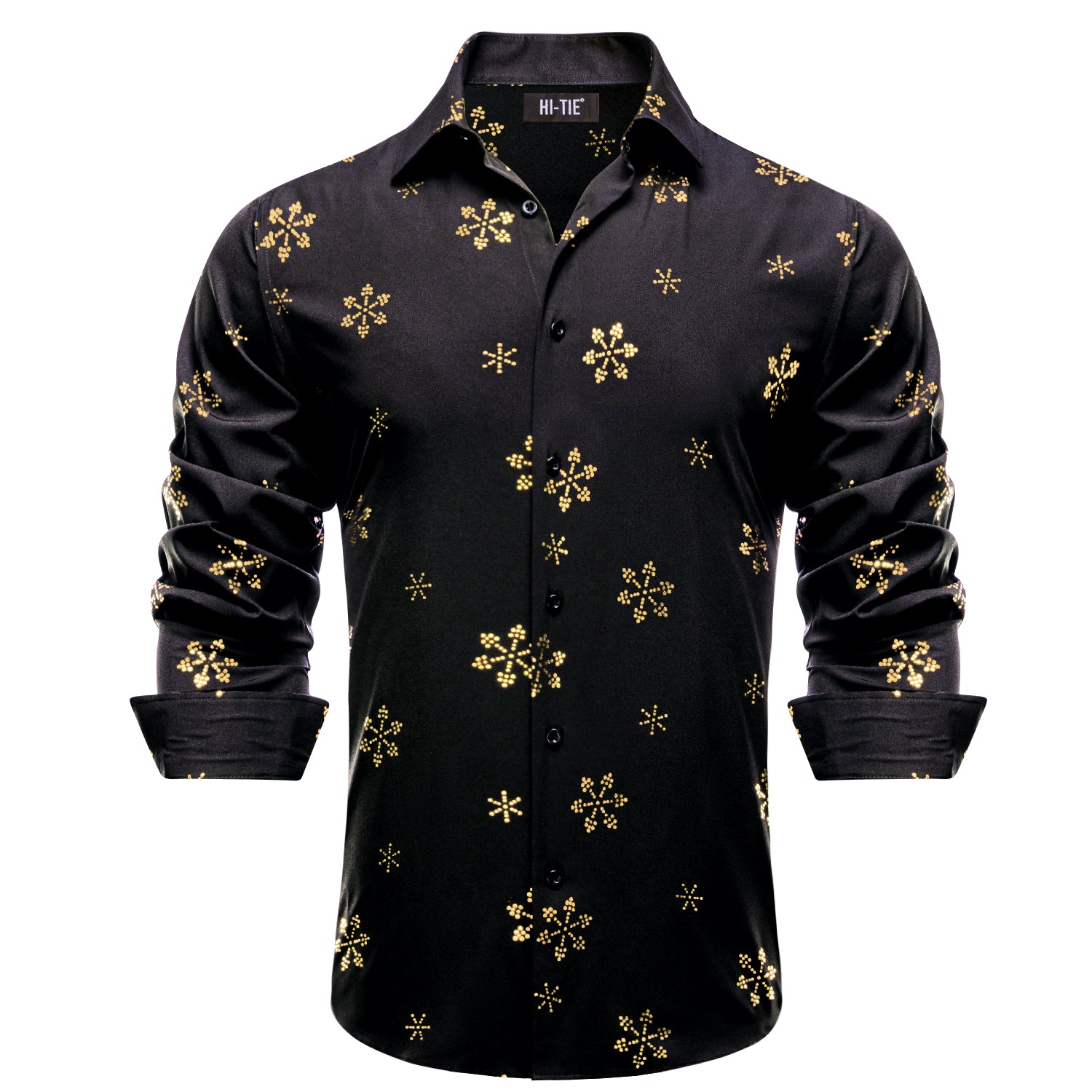 Black Golden Snowflake Men Long Sleeve Shirt Christmas