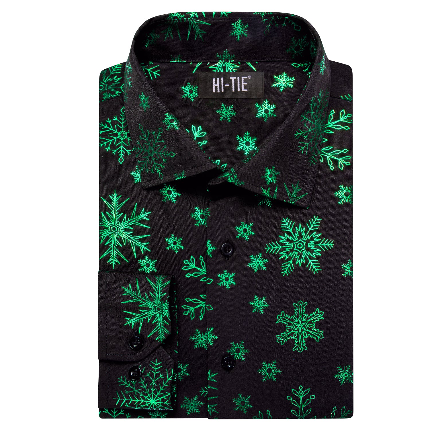 Black Green Snowflake Men Long Sleeve Shirt Christmas