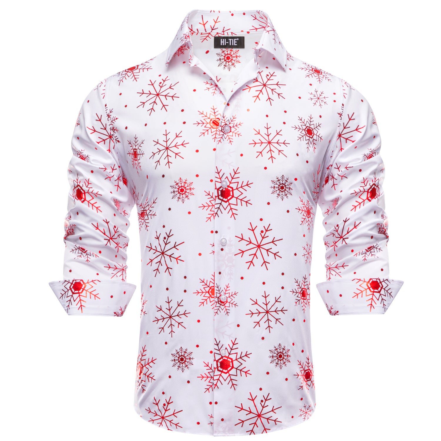 White Red Snowflake Men Long Sleeve Shirt Christmas