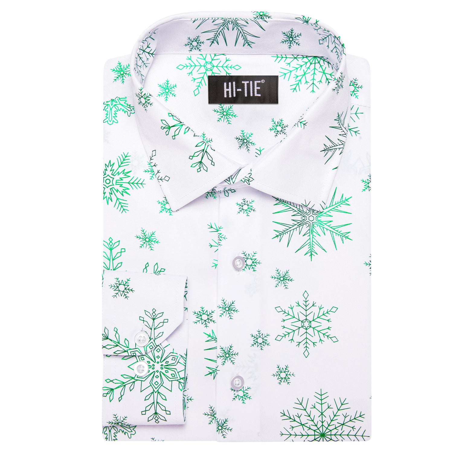 White Green Snowflake Men Long Sleeve Shirt Christmas