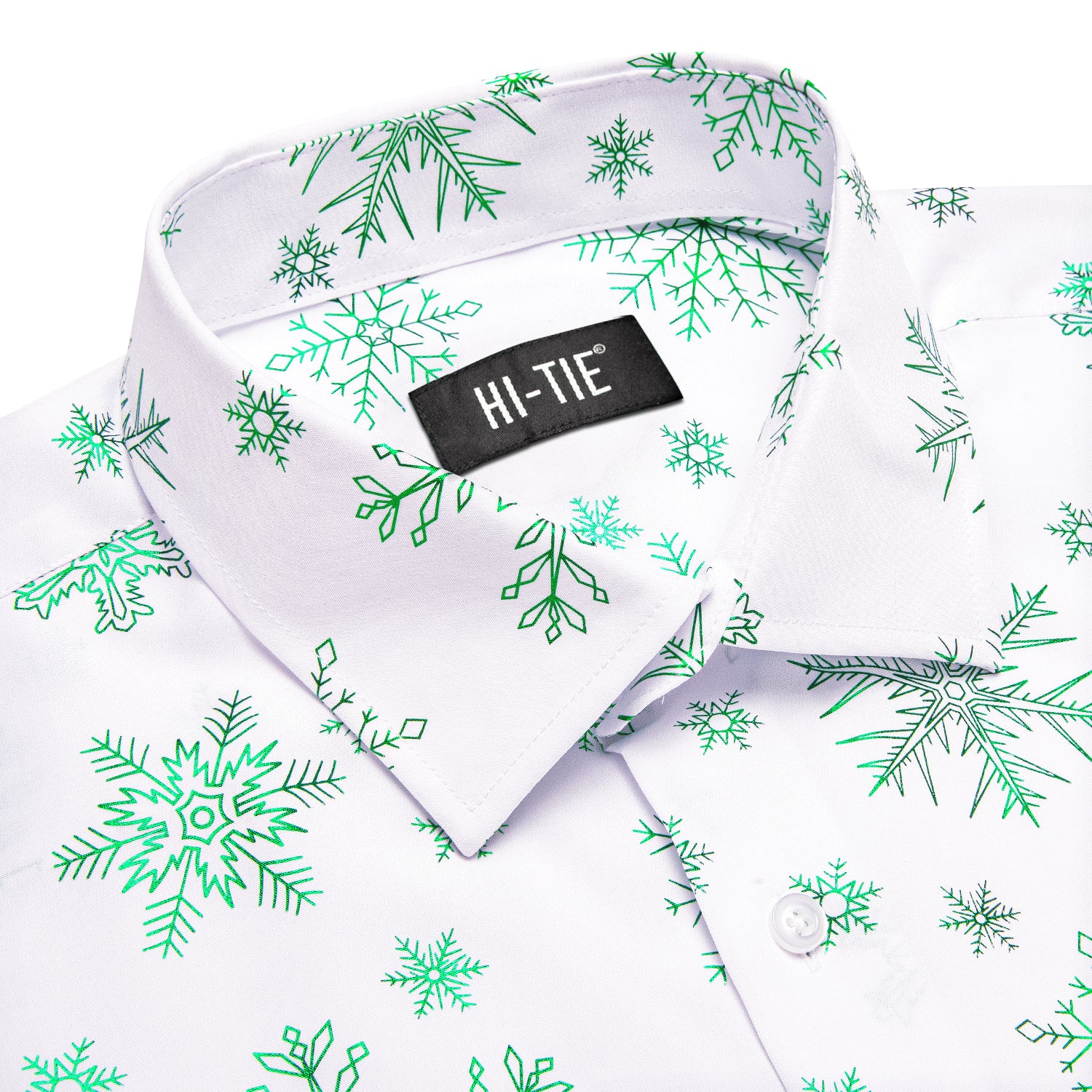 White Green Snowflake Men Long Sleeve Shirt Christmas