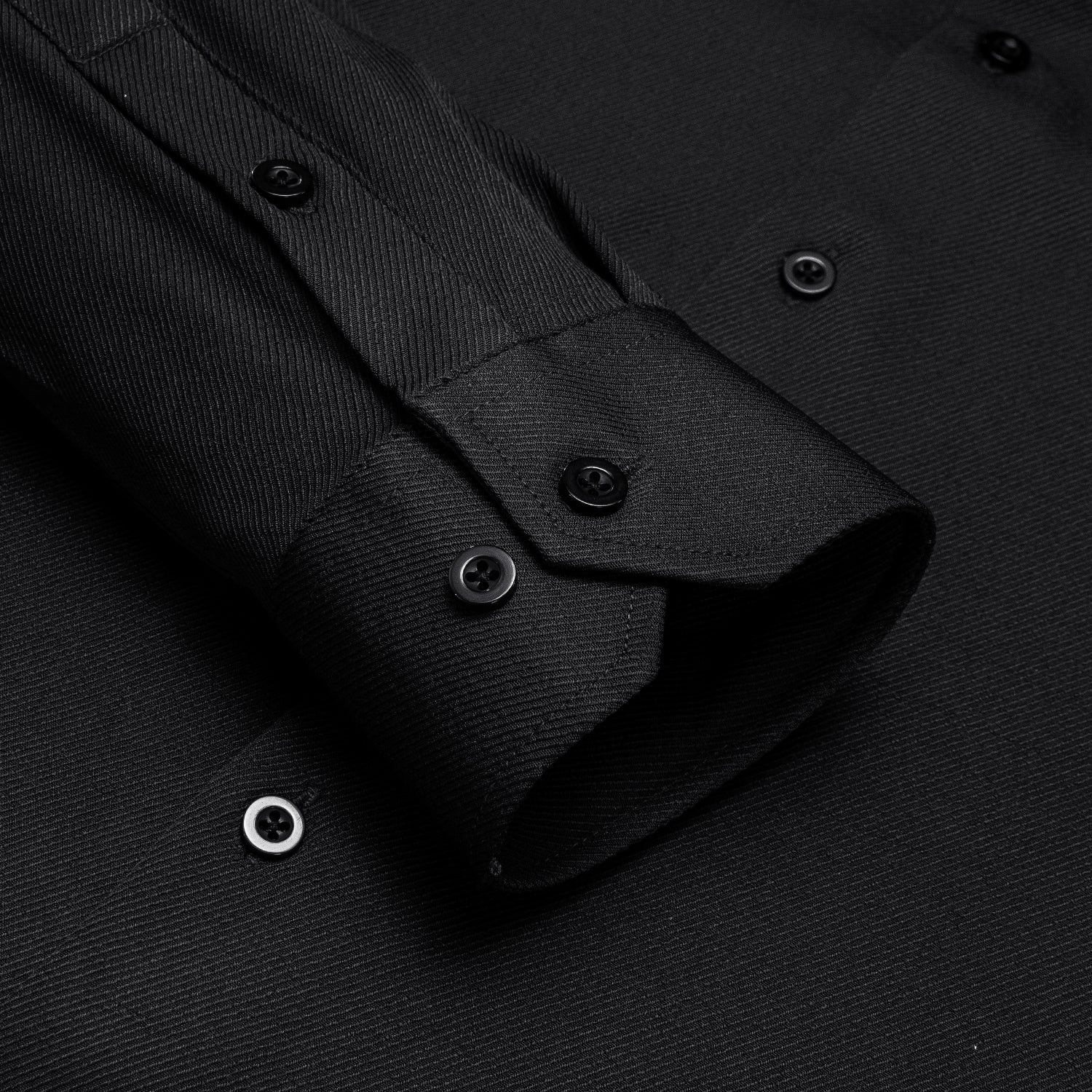 Classic Business Solid Black Lapel Men's Long Sleeve Dress Shirt