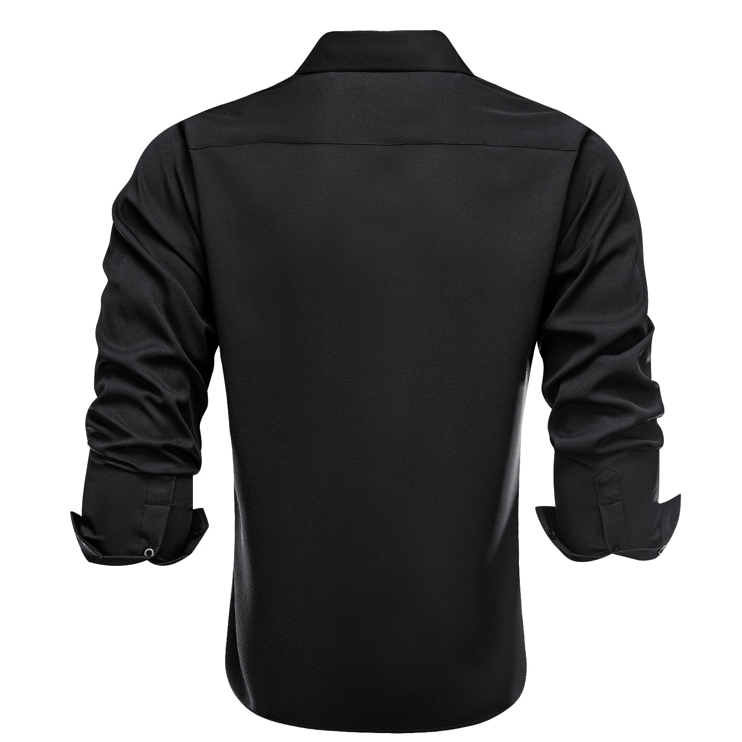 Classic Business Solid Black Lapel Men's Long Sleeve Dress Shirt