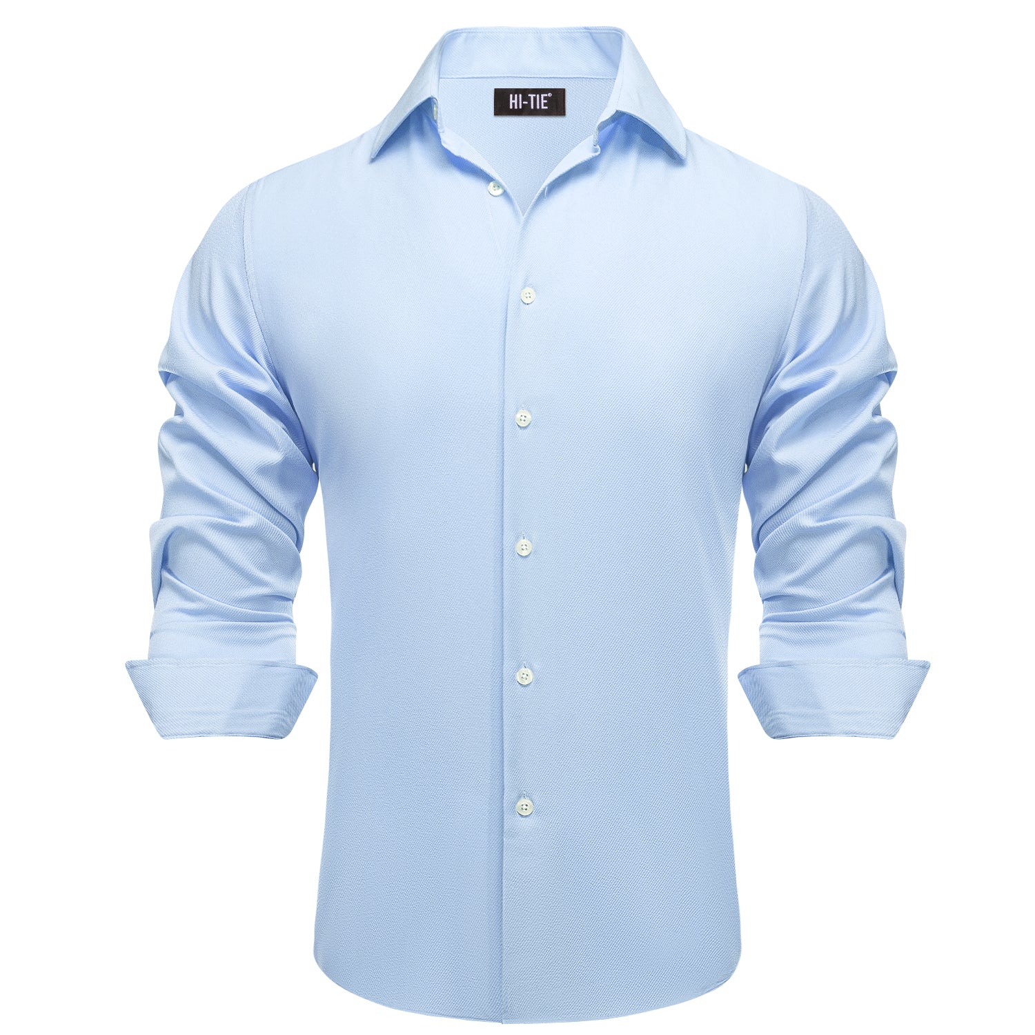 Baby Blue Solid Business Casual Versatile Men's Long Sleeve Dress Shirt