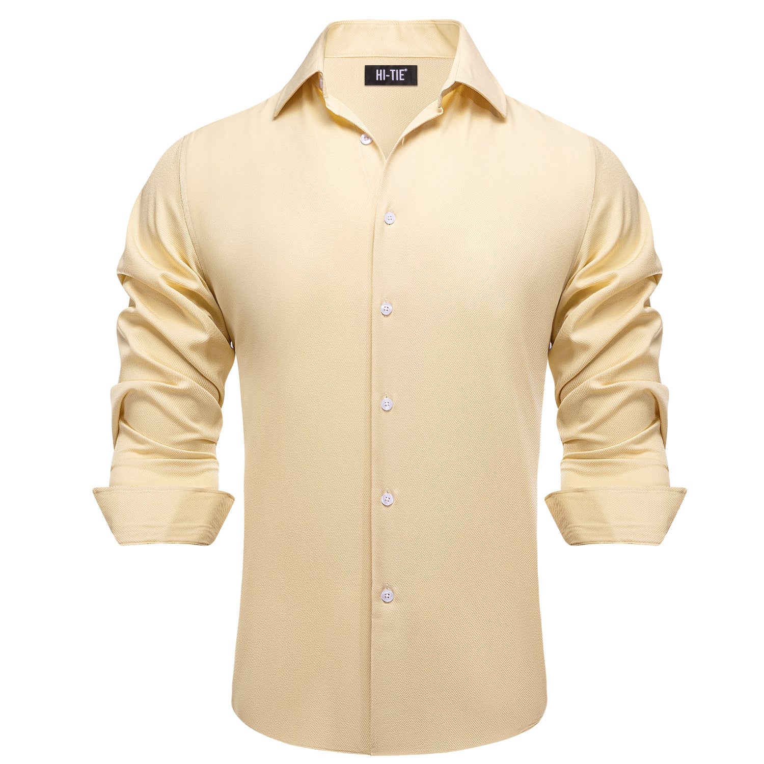 Solid Champagne Business Casual Versatile Men's Long Sleeve Dress Shirt