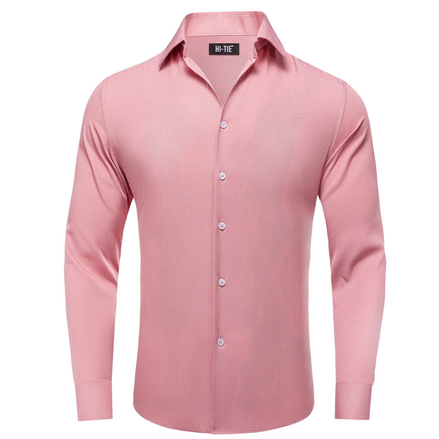 Pure Pink Solid Business Casual Versatile Men's Long Sleeve Dress Shirt