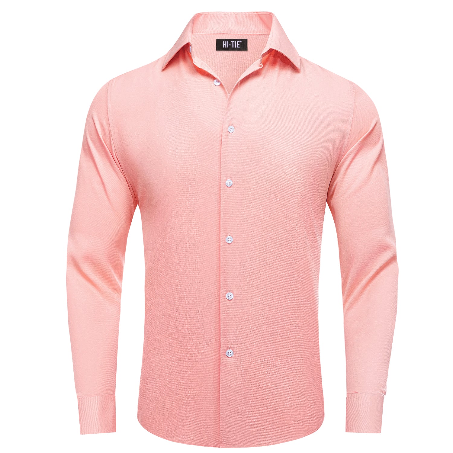 Coral Pink Solid Business Casual Versatile Men's Long Sleeve Dress Shirt