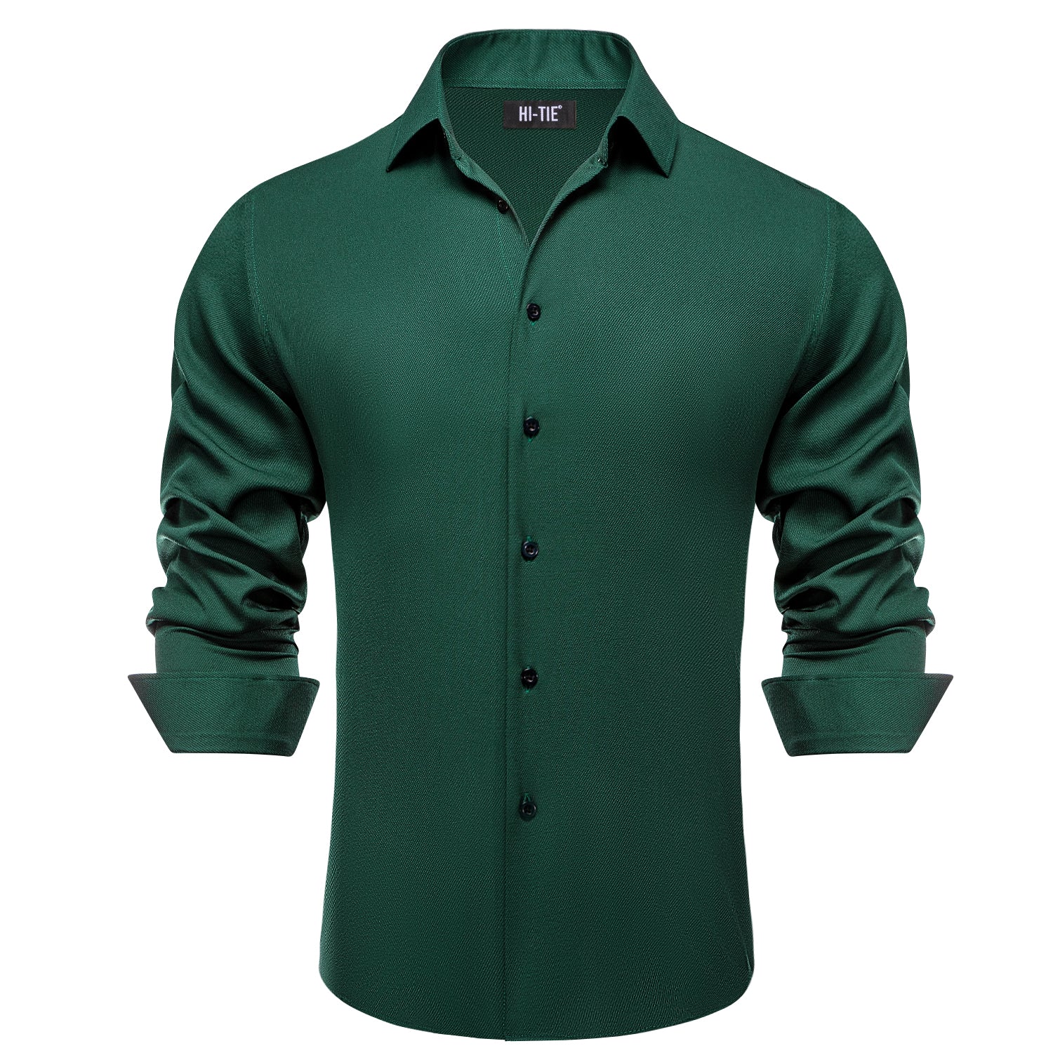 Pure Dark Green Business Casual Versatile Men's Long Sleeve Dress Shirt
