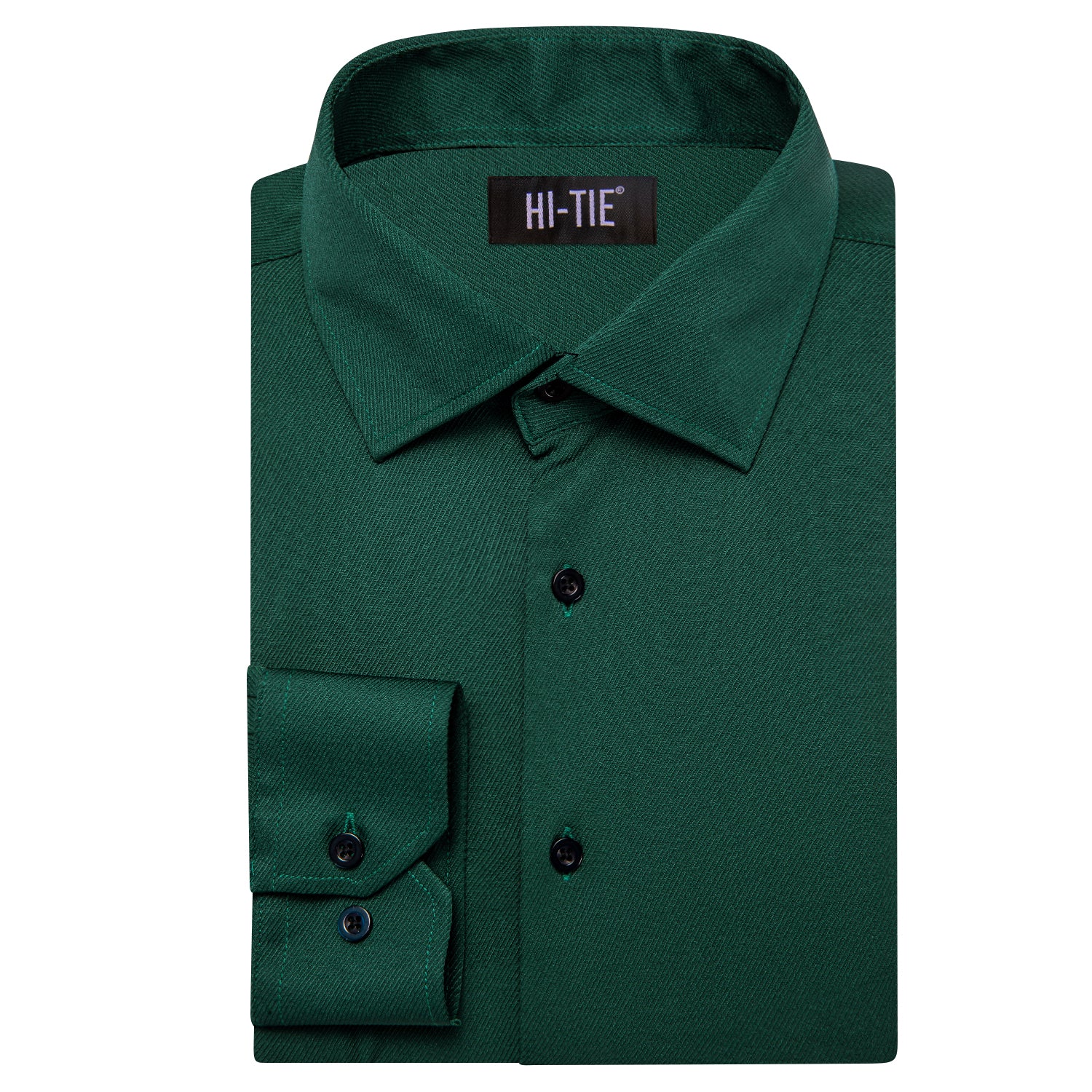 Pure Dark Green Business Casual Versatile Men's Long Sleeve Dress Shirt